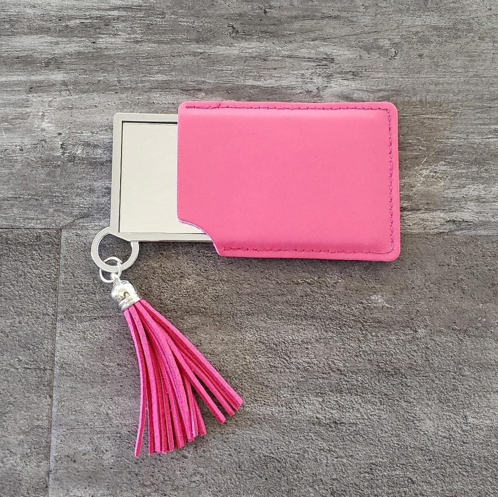 Designer Pink Leather Travel Mirror Glamour Accessory Size ONE SIZE - 1 Thumbnail