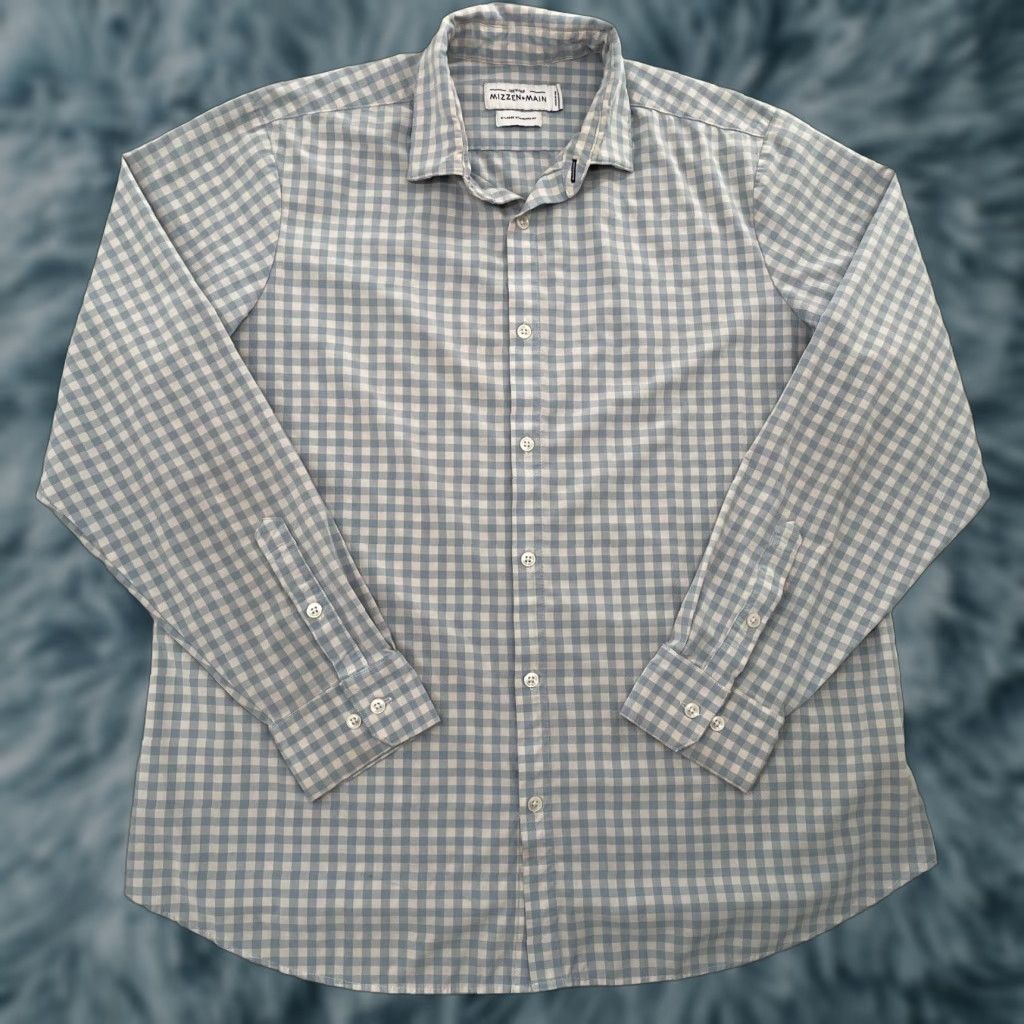 Mizzen+Main Mizzen Main Shirt Adult Blue Check Button Up Performance Stretch Men Extra Large XL Size US XL / EU 56 / 4 - 1 Thumbnail