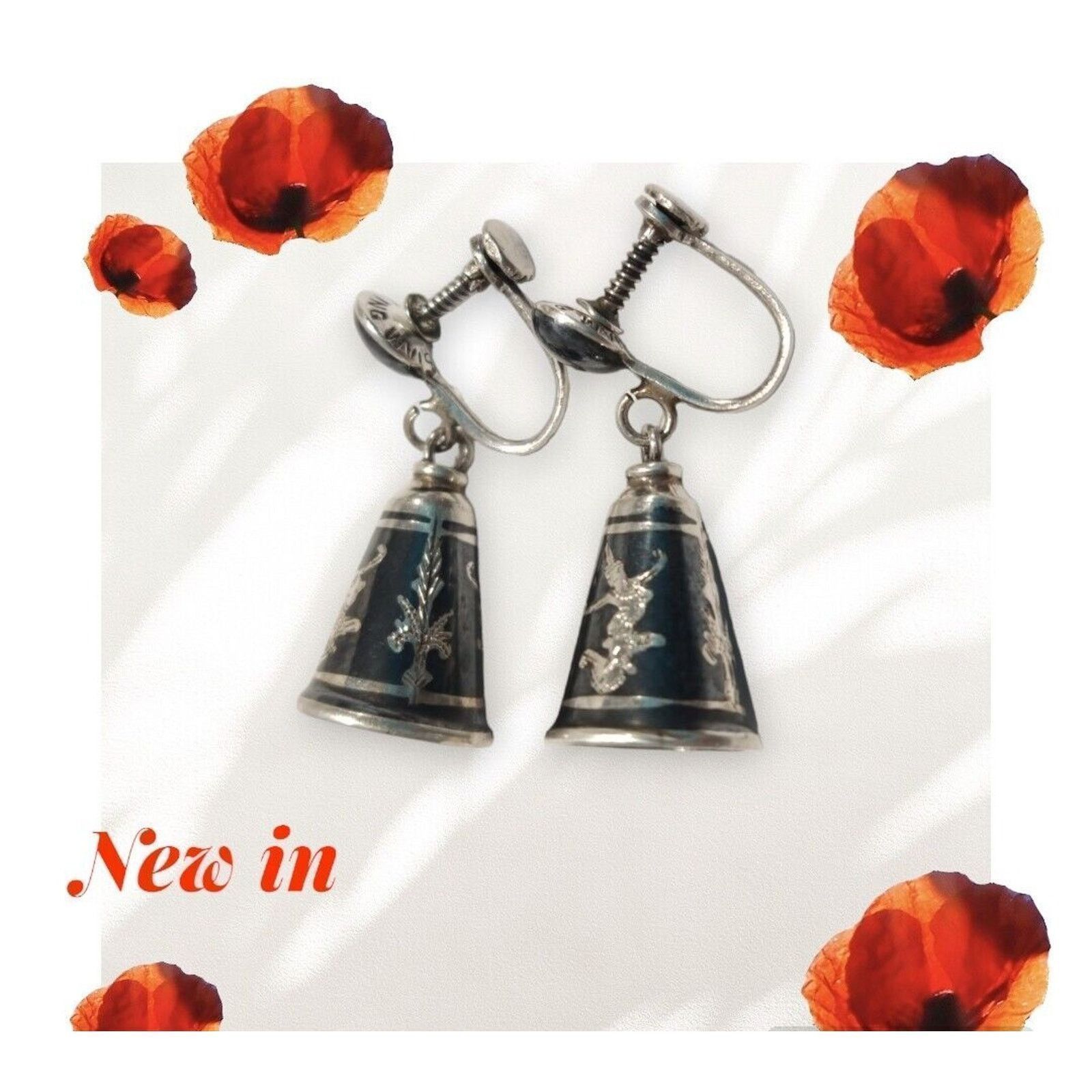 The Unbranded Brand 925 Sterling Silver Vintage Siam Bell Screw Back Earrings Size ONE SIZE - 1 Thumbnail
