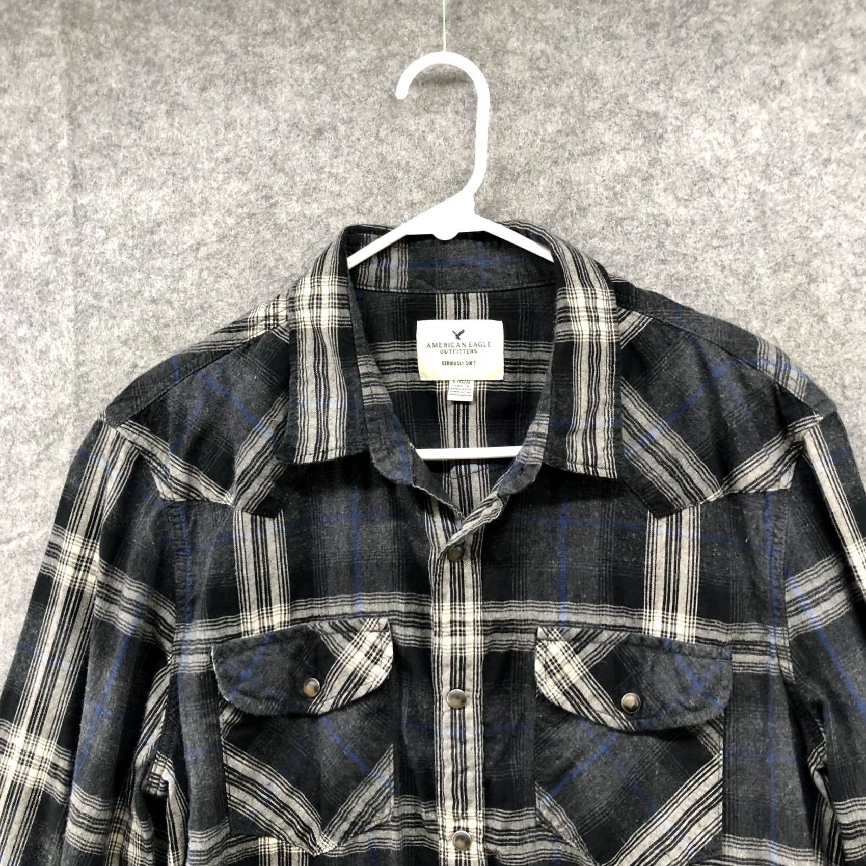 American Eagle Outfitters VINTAGE American Eagle Pearl Snap Flannel Shirt Mens L Plaid Gray Western Cotton Flannel Shirt Long Sleeve Button-Up Cowboy Western Mens L Gray Size US L / EU 52-54 / 3 - 3 Thumbnail