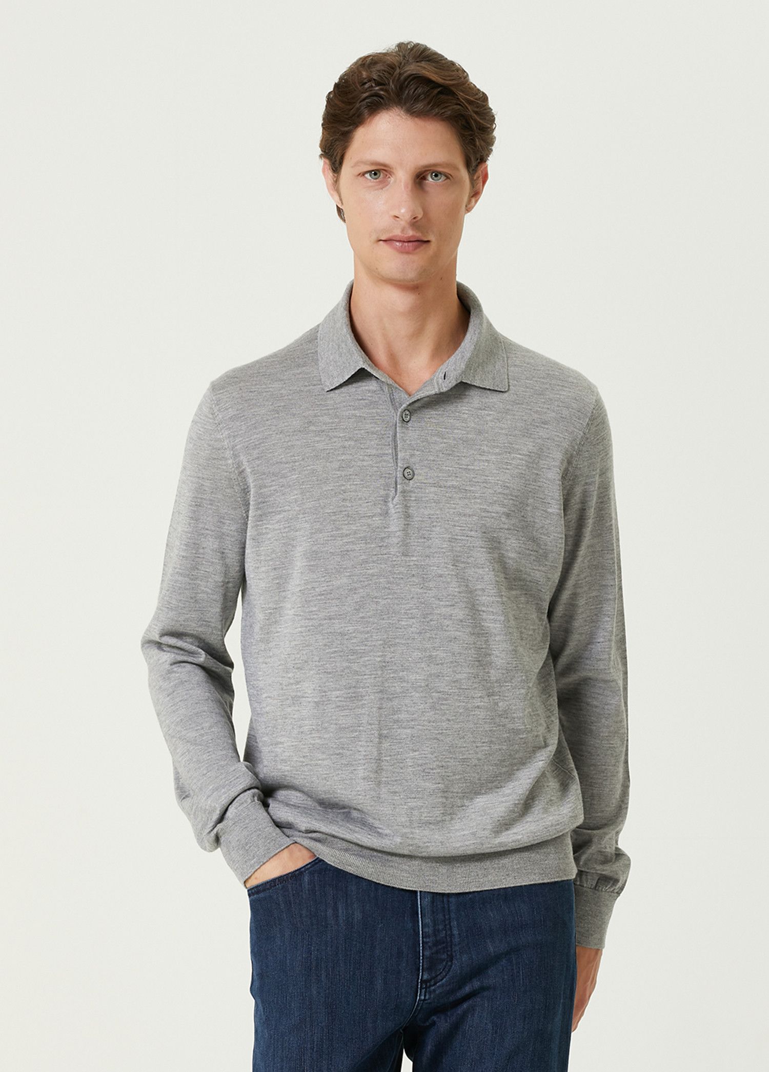 Ermenegildo Zegna ZEGNA gray Cashseta cashmere silk polo sweater Medium Size US M / EU 48-50 / 2 - 1 Thumbnail