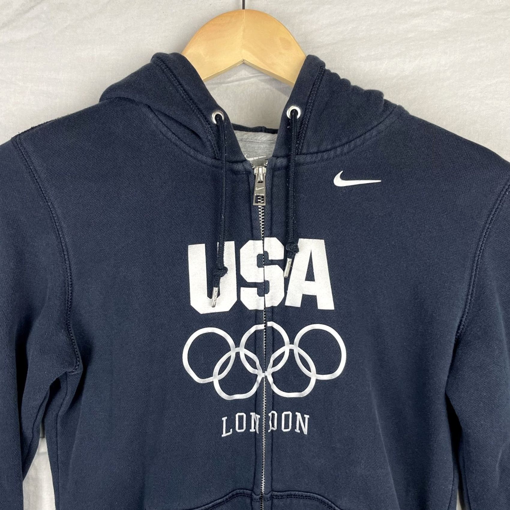Nike Nike Hoodie Womens Medium Navy Full Zip Fleece USA Olympics London Style: Hooded Pockets Casual Activewear Size M / US 6-8 / IT 42-44 - 3 Thumbnail