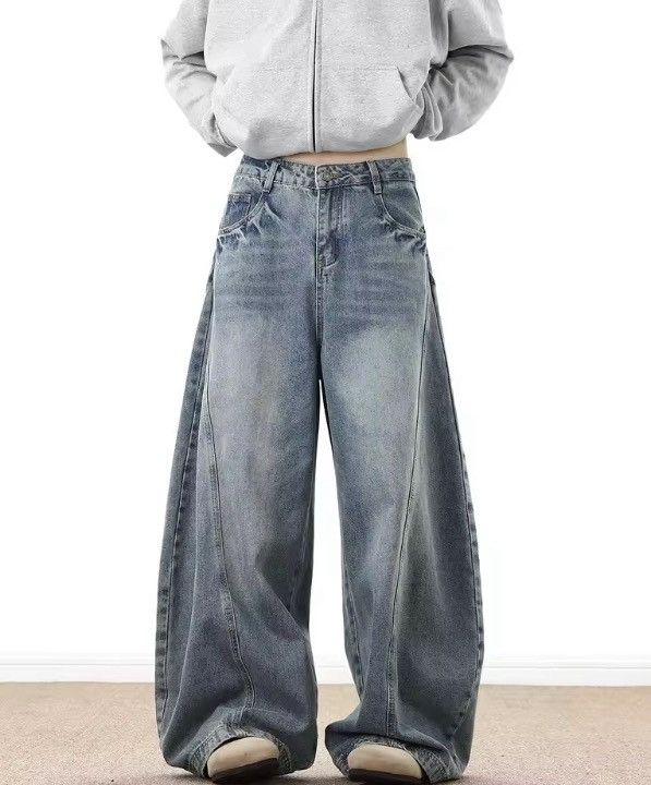 Jean American street waistline washed distressed wide-leg jeans Size US 29 - 4 Thumbnail