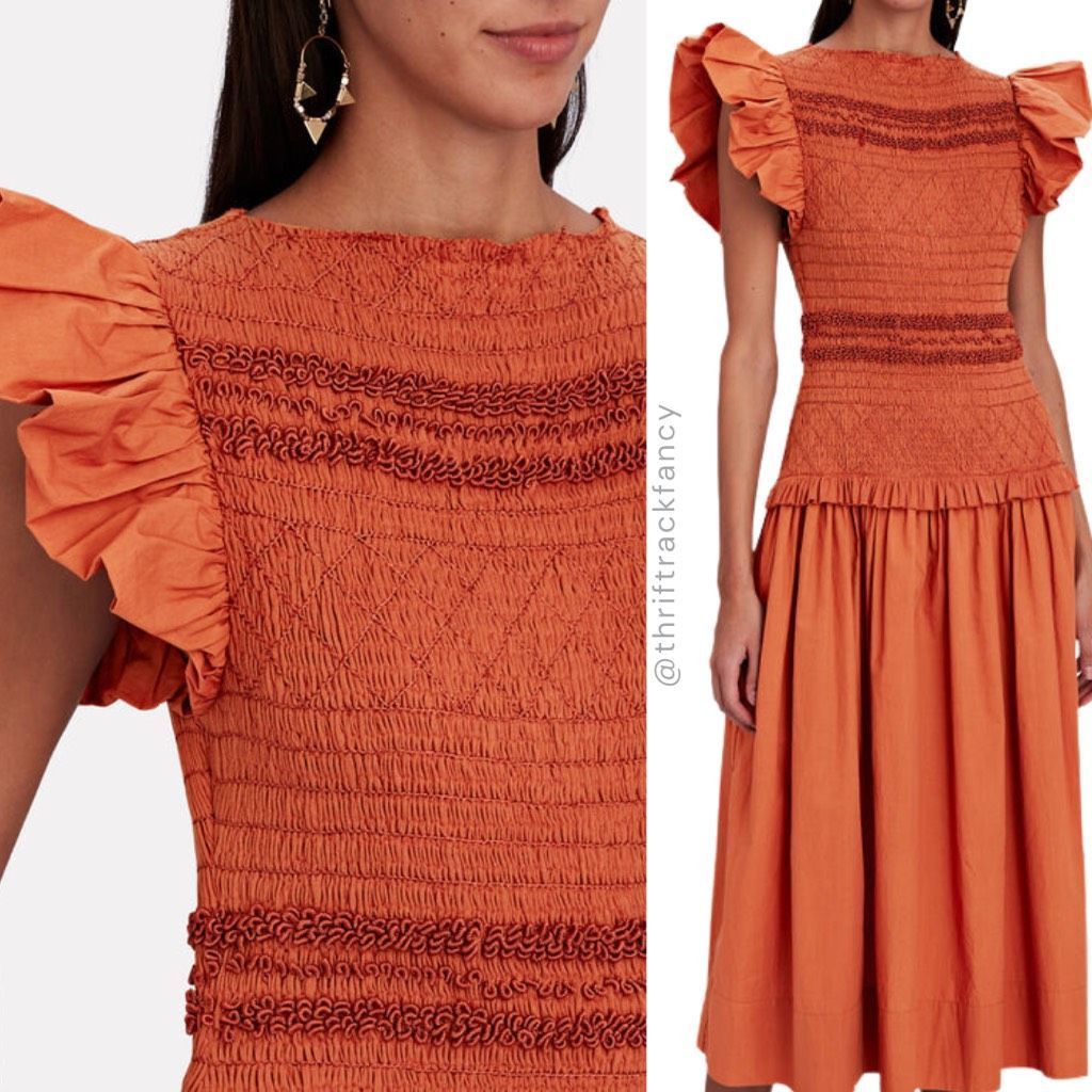 Ulla Johnson NEW Ulla Johnson Dress Madeline Flutter Sleeve Smocked Midi Size XS / US 0-2 / IT 36-38 - 8 Thumbnail