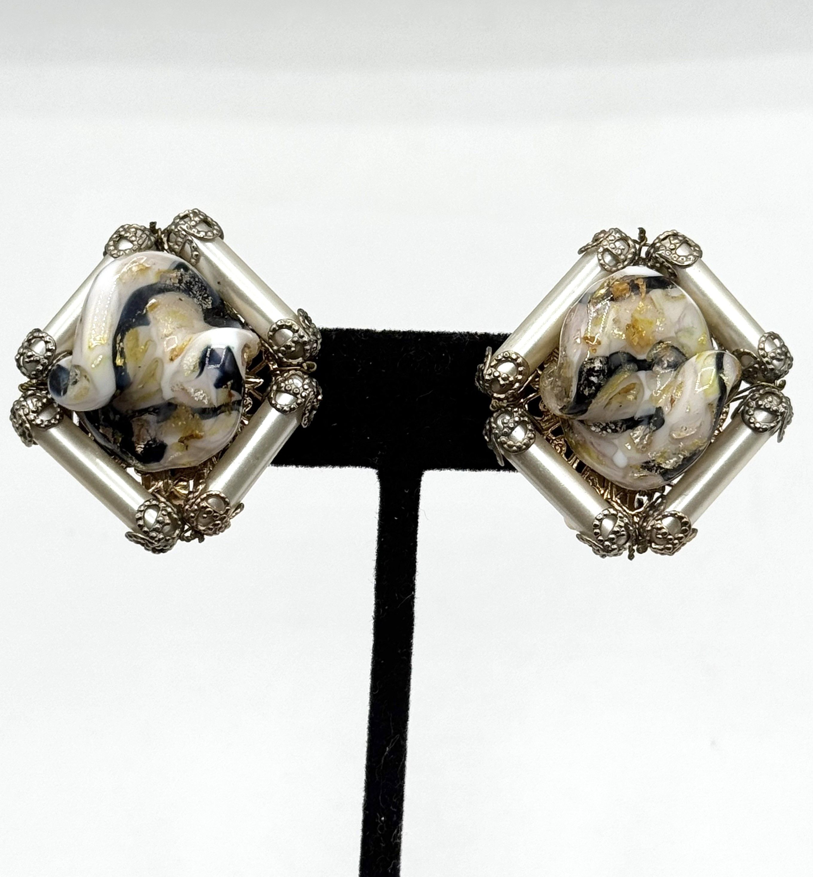 Vintage Vintage art glass filigree hand beaded earrings Size ONE SIZE - 1 Thumbnail