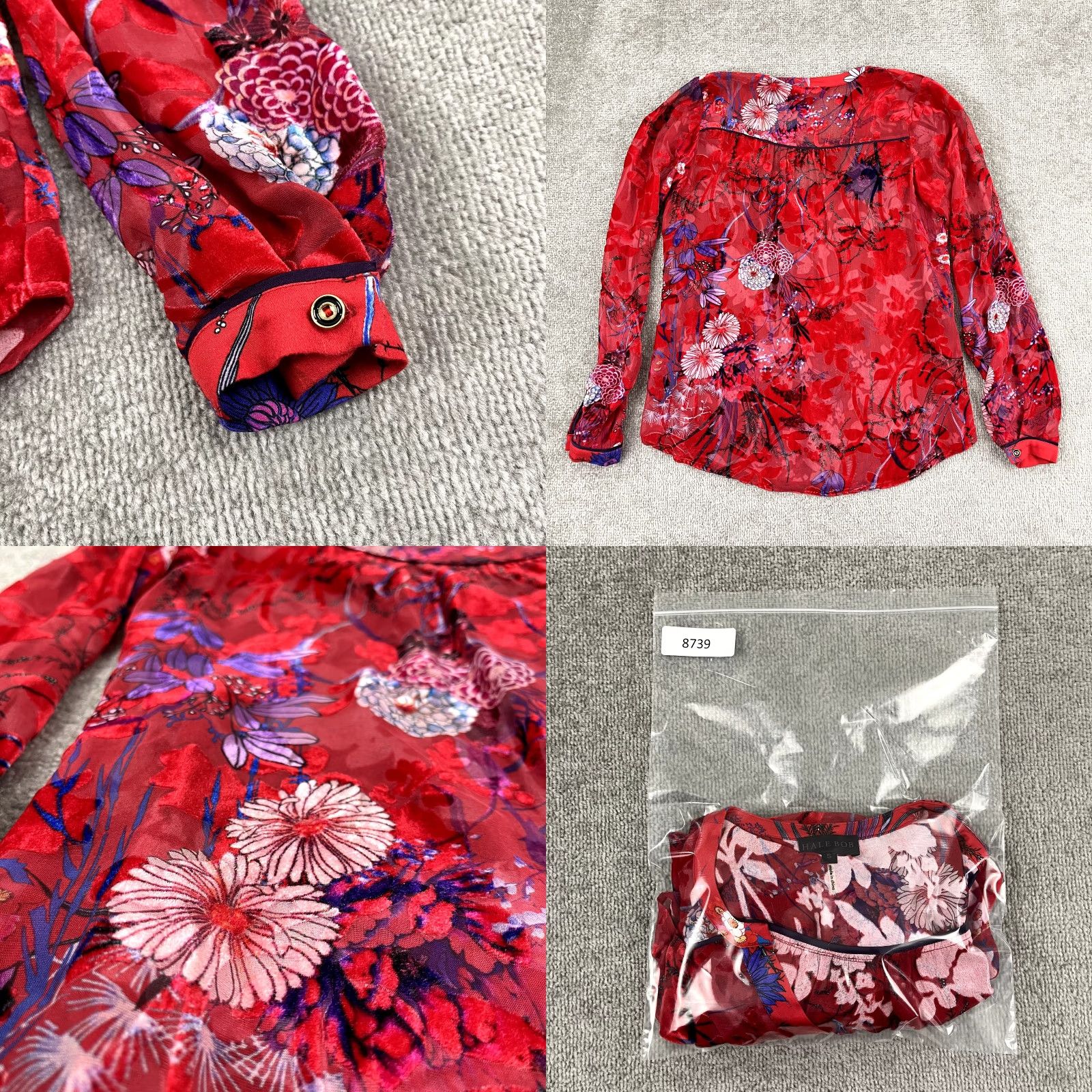 Vintage VINTAGE HALE BOB Shirt Women's Small Silk Viscose Velvet Sheer Red Floral Blouse BOHO Top Size S / US 4 / IT 40 - 8 Thumbnail