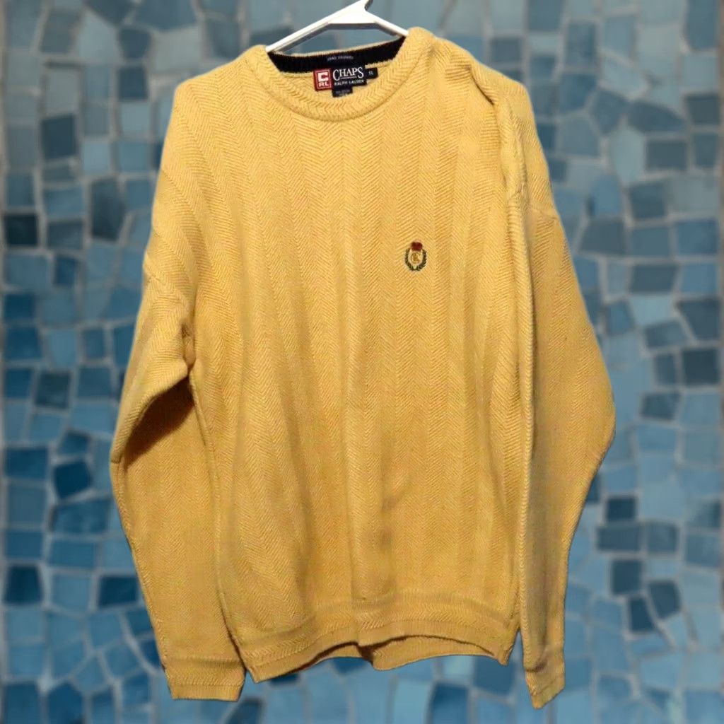 Chaps VINTAGE Chaps Ralph Lauren Sweater Men XL Beige Crew Neck Open-Knit Crest Logo 90s Pullover Y2k Size US XL / EU 56 / 4 - 1 Thumbnail