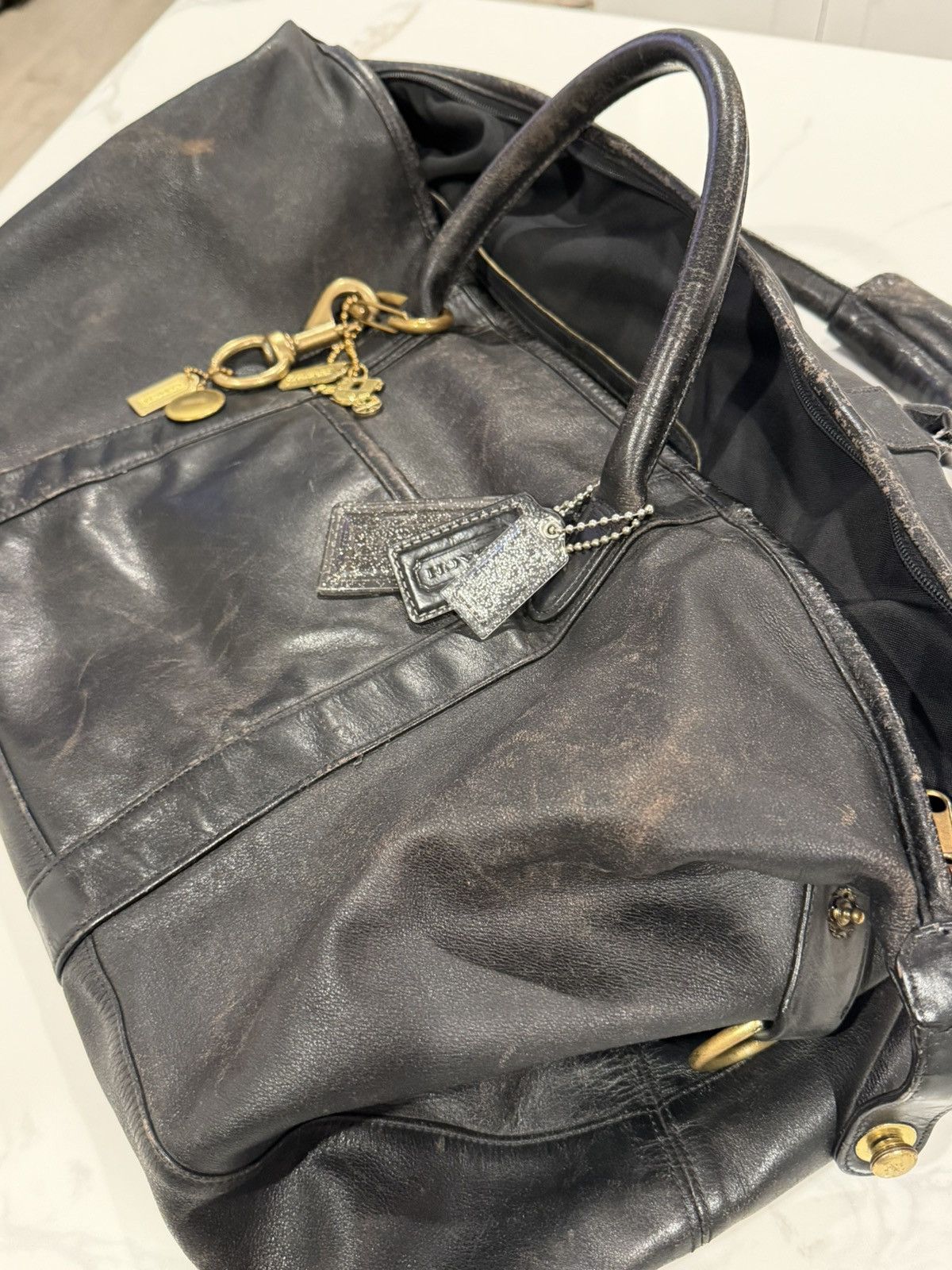 Coach Coach Y2K Distressed Black Leather Duffle Traveling Bag Size ONE SIZE - 3 Thumbnail