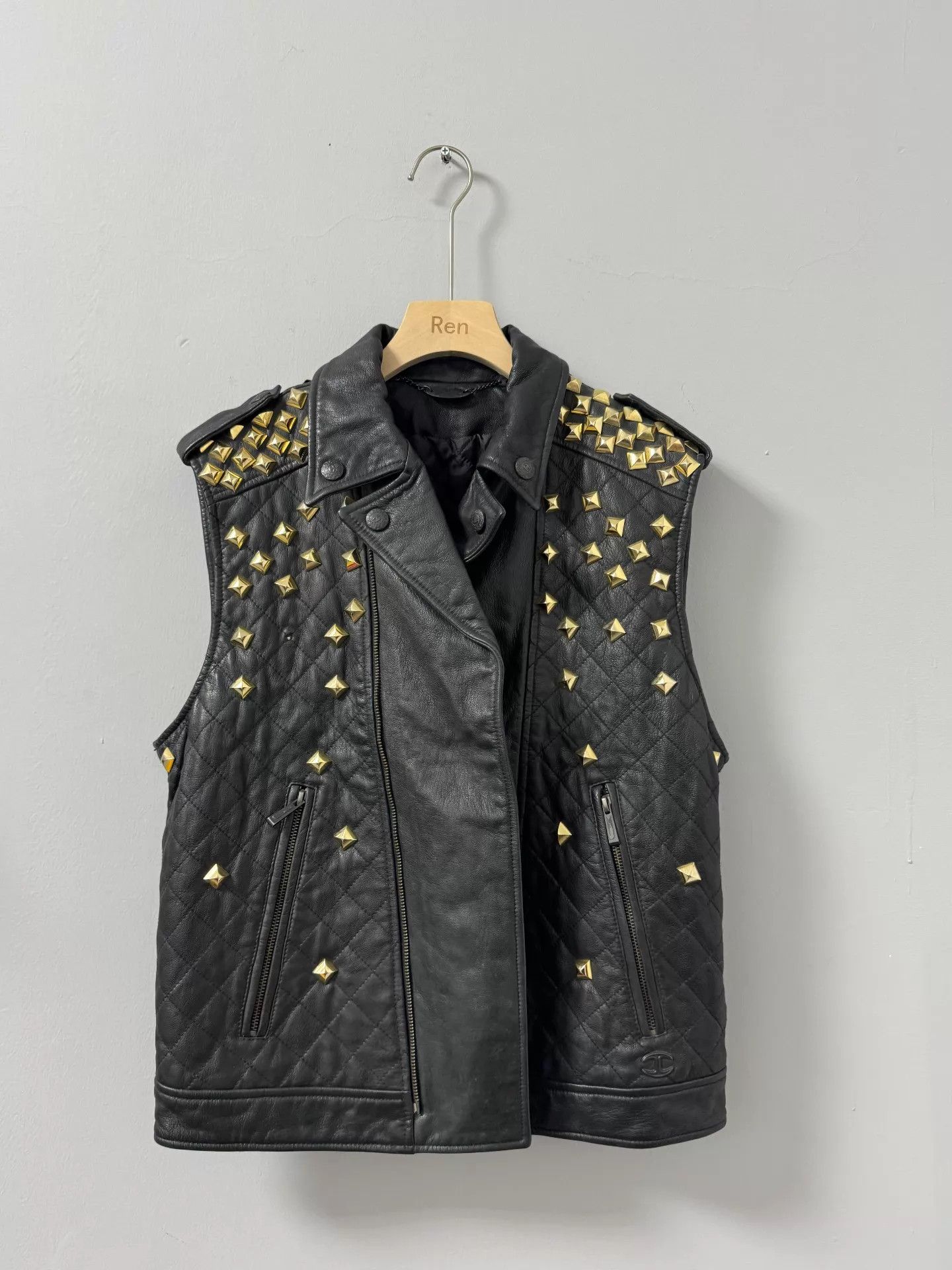 Just Cavalli Just Cavalli Studded Quilted Biker Leather Vest Size US M / EU 48-50 / 2 - 4 Thumbnail
