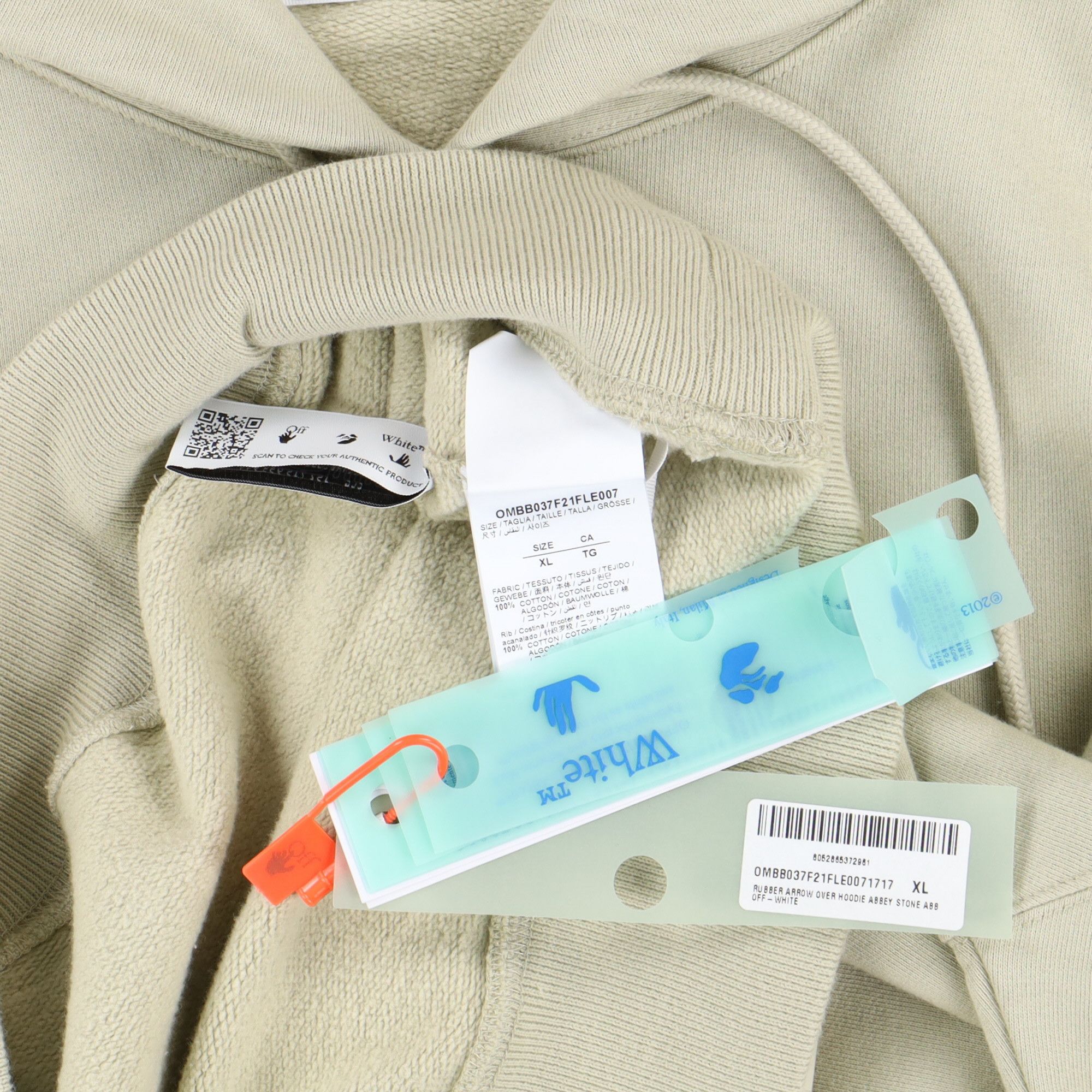 Off-White Beige Rubber Arrows Logo Oversized Hoodie Size US XL / EU 56 / 4 - 7 Thumbnail