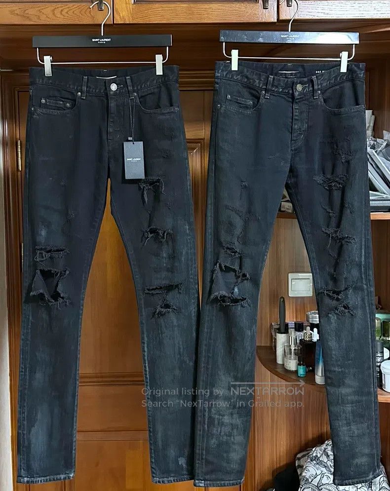 Saint Laurent Paris Saint Laurent Paris Black Oil Stain Destroyed Denim Pants Size US 29 - 8 Thumbnail