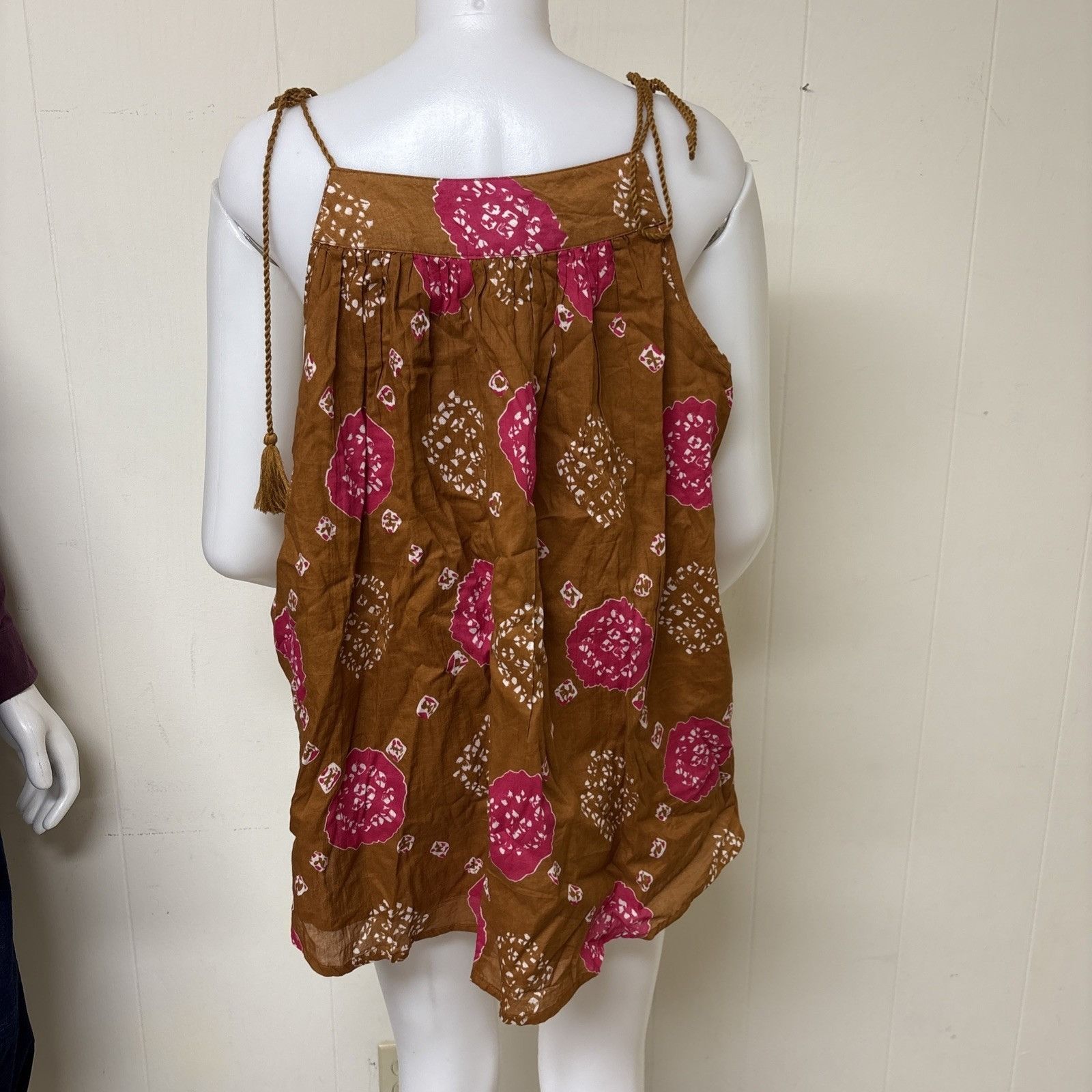 Nicole Miller Artelier Nicole Miller Boho Tank Womens XL Brown Pink Smocke Size XL / US 12-14 / IT 48-50 - 3 Thumbnail