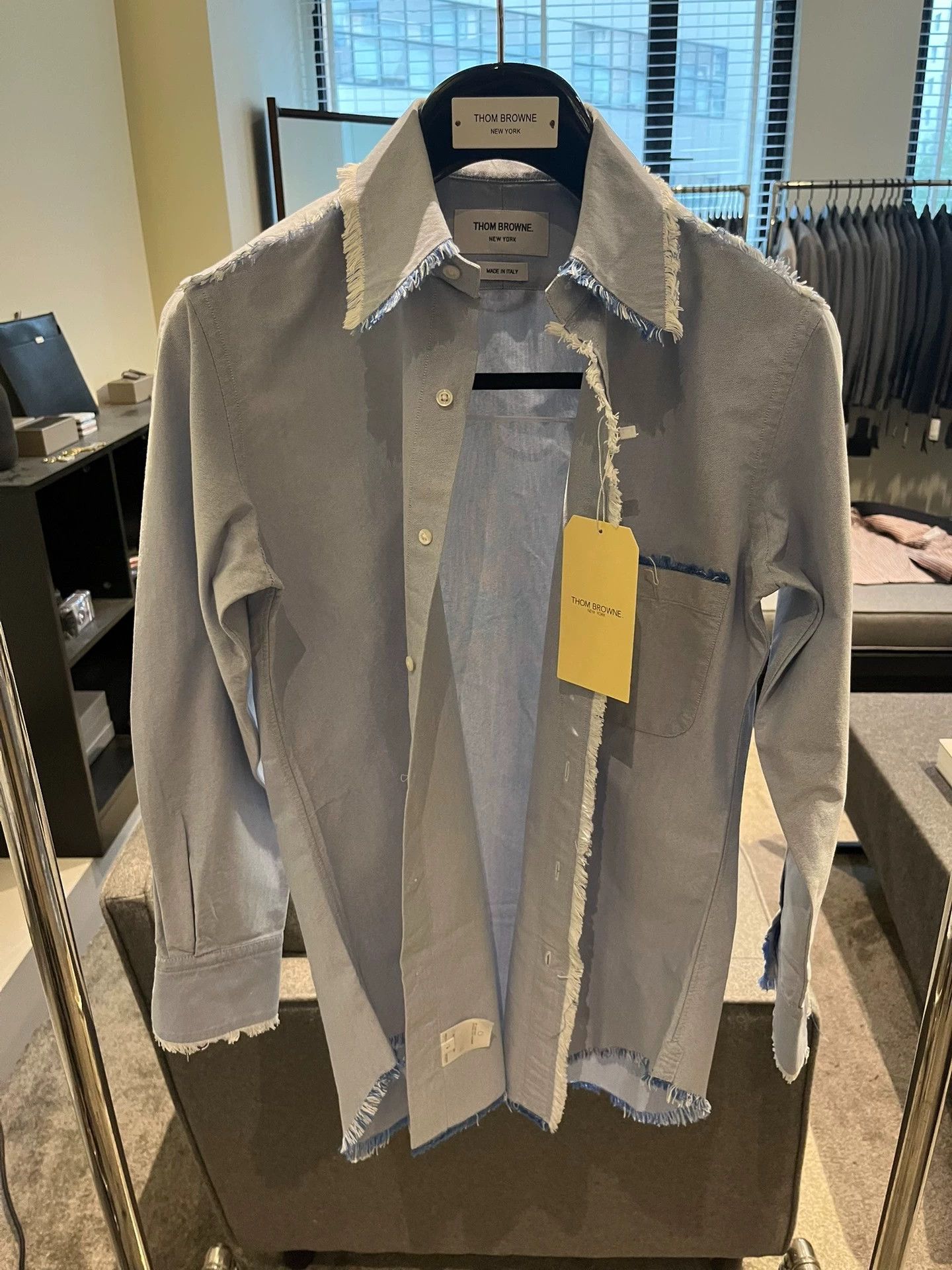Thom Browne Thom Browne Runway Raw Edge Blue Oxford Cloth Shirt Size US S / EU 44-46 / 1 - 1 Thumbnail