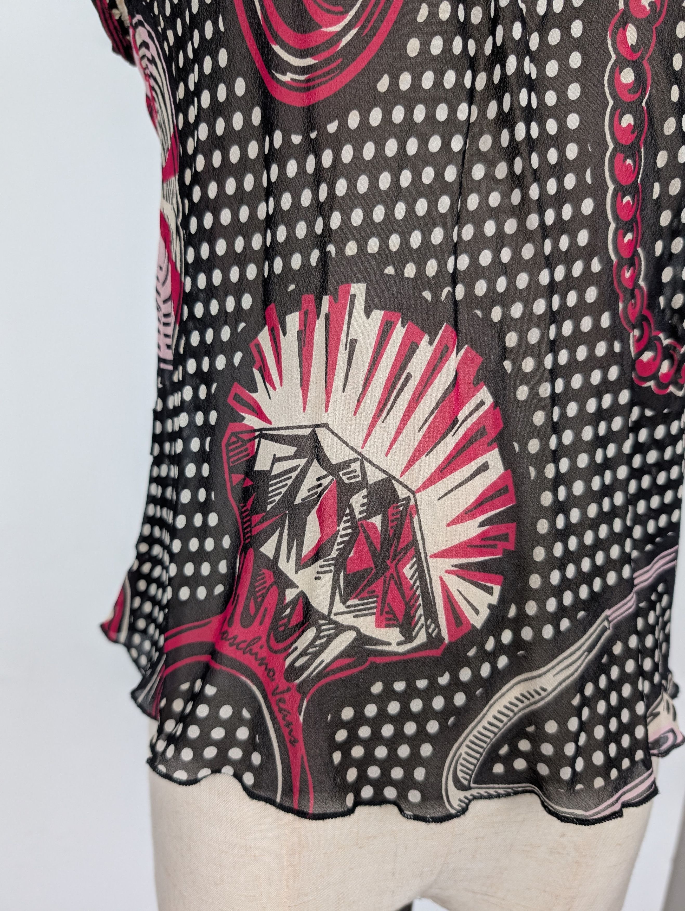Moschino Pokka Dots Printed Silk Sheer Top Size S / US 4 / IT 40 - 4 Thumbnail