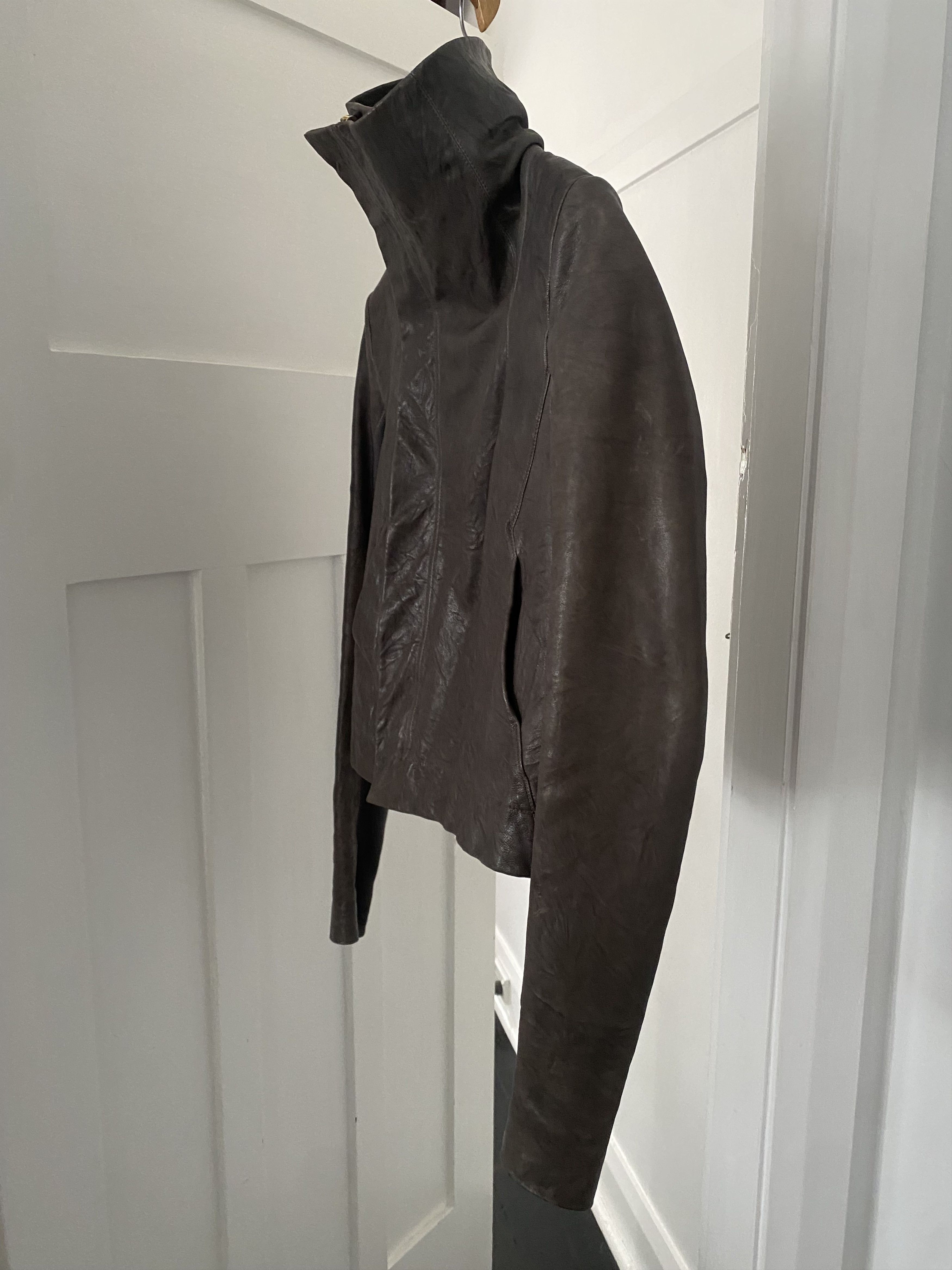 Rick Owens Rick Owens AW13 “Plinth” Funnel Neck Leather Jacket – IT 44 Size S / US 4 / IT 40 - 4 Thumbnail