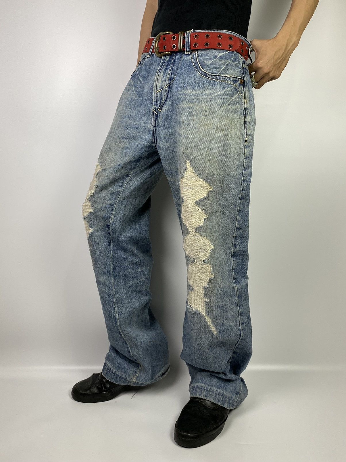 Beauty Beast × Hysteric Glamour osaka big train 📍 distressed studdet jeans japan 32x29 Size US 32 / EU 48 - 20 Thumbnail