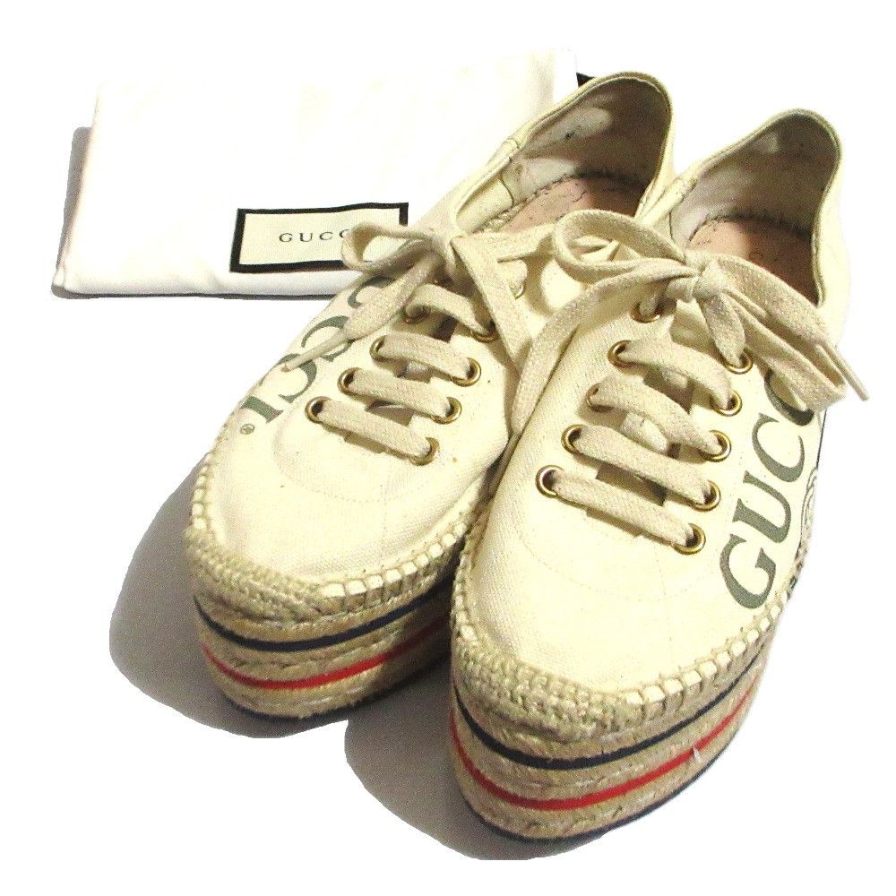 Gucci Gucci Gucci Logo Print Canvas Espadrille Platform Shoes Textile Shoes 525711 DUTY FREE for USA Size ONE SIZE - 1 Thumbnail