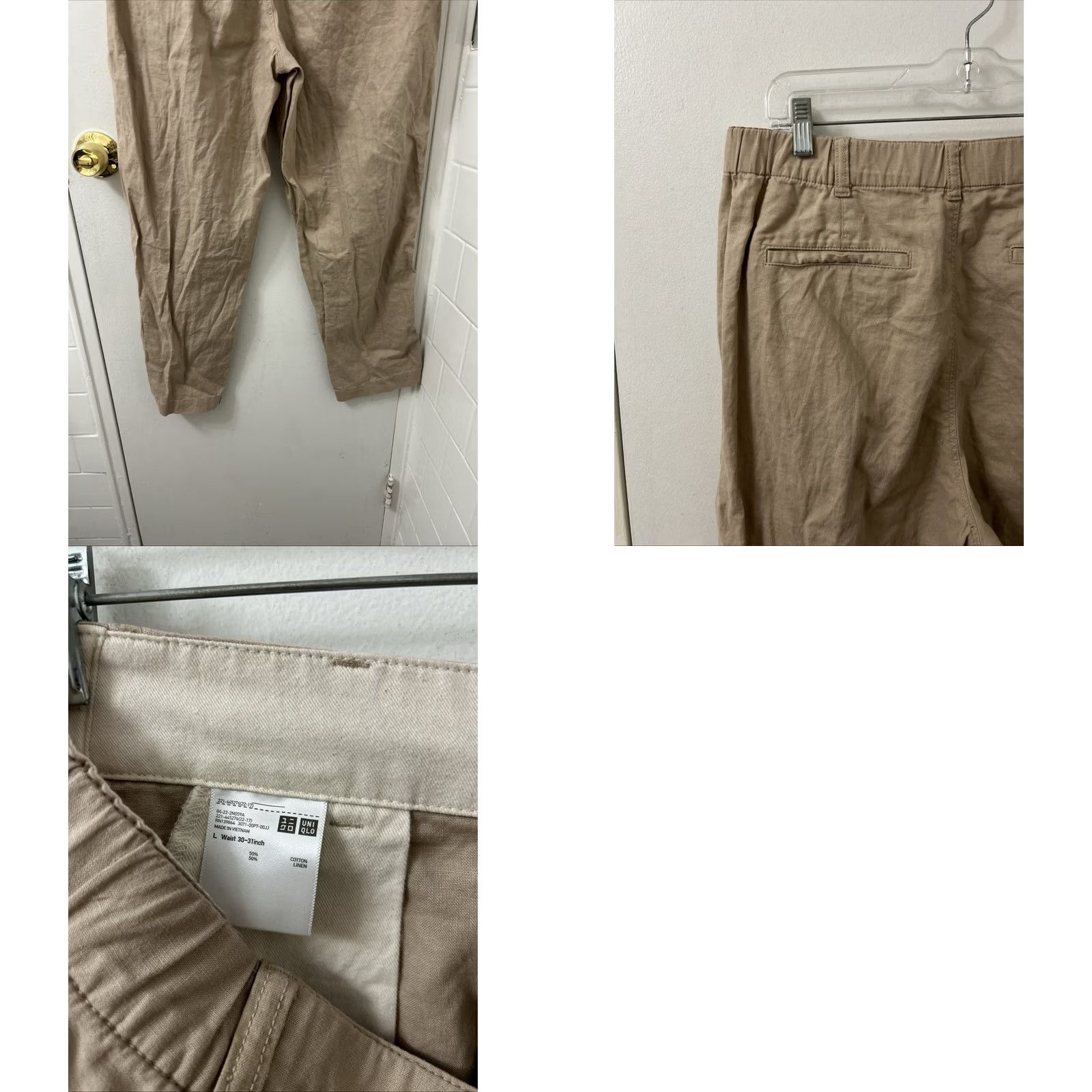 Uniqlo Uniqlo Pants Womens L 27L Tan Tapered Relaxed Elastic Waist Linen Cotton Casual Travel Size 36" / US 14 / IT 50 - 8 Thumbnail