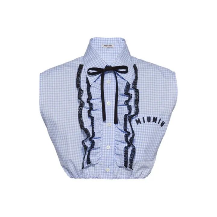 Miu Miu Miu Miu Blue Check Lace Embroidery Sleeveless Shirt 0079 Size S / US 4 / IT 40 - 1 Thumbnail