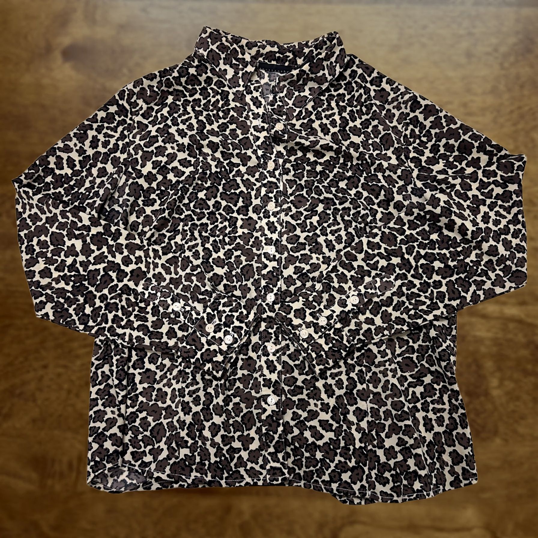 Vintage Y2K Apostrophe Button Up Shirt Womens Large Leopard Animal Print Long Sleeve Brown Size L / US 10 / IT 46 - 1 Thumbnail