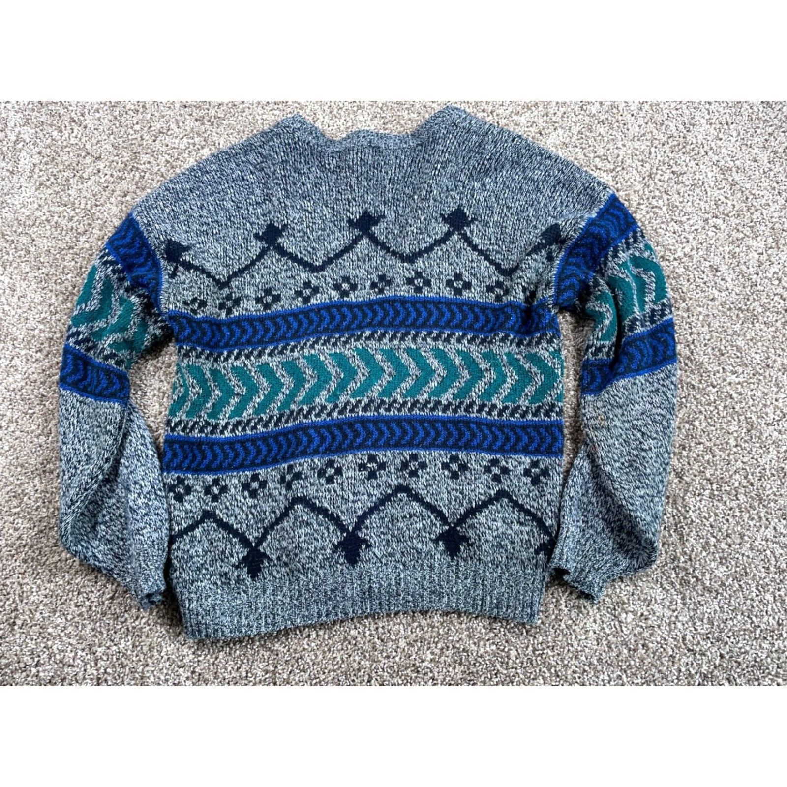 Vintage VINTAGE 80s Geometric Cardigan Sweater Adult Large Gray Preppy Acrylic Mens Size US L / EU 52-54 / 3 - 3 Thumbnail