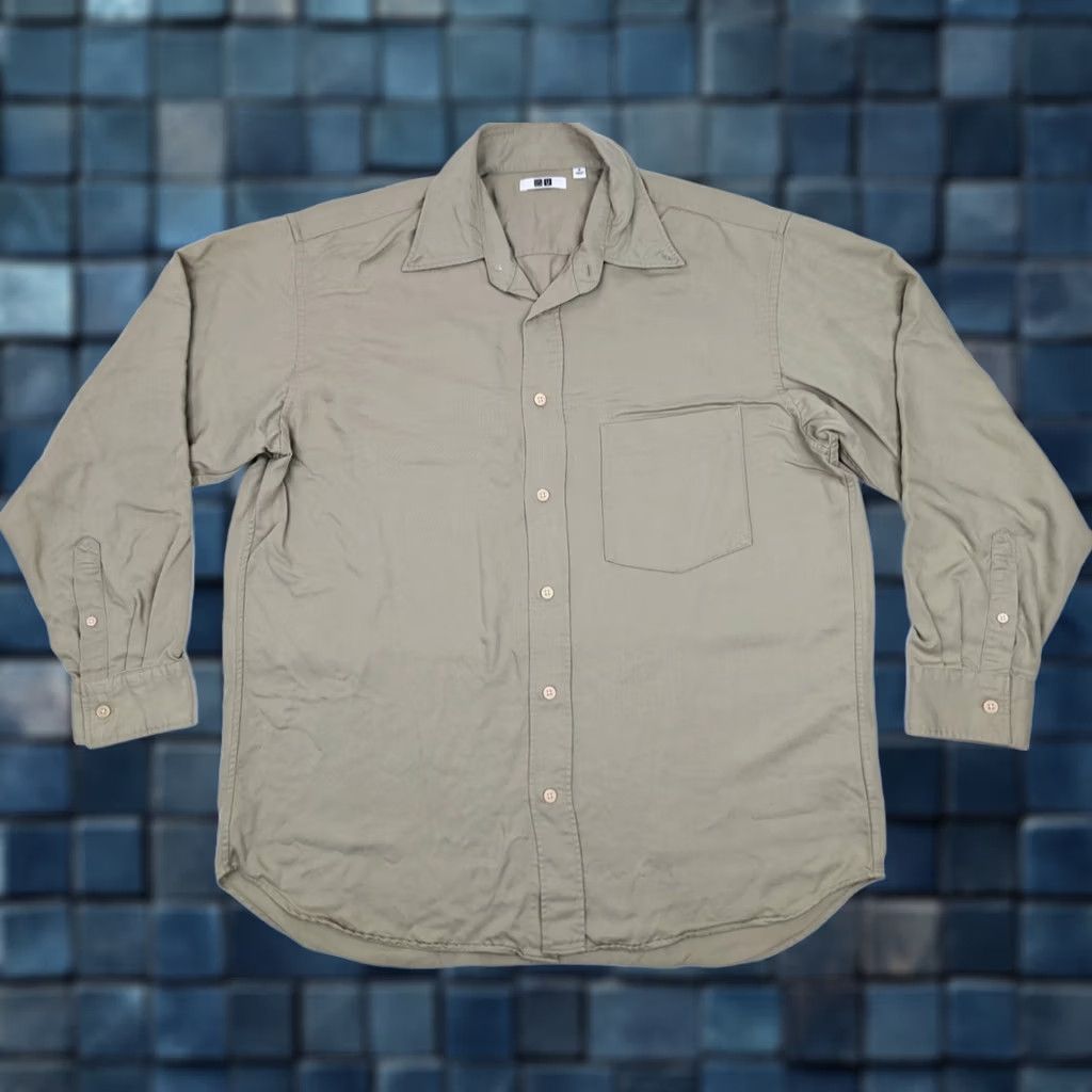 Uniqlo Uniqlo Lyocell Drape Shirt Men M Beige Button-Up Casual Cleaned EUC Regular Fit Short/Long Sleeve Mens Size US M / EU 48-50 / 2 - 1 Thumbnail