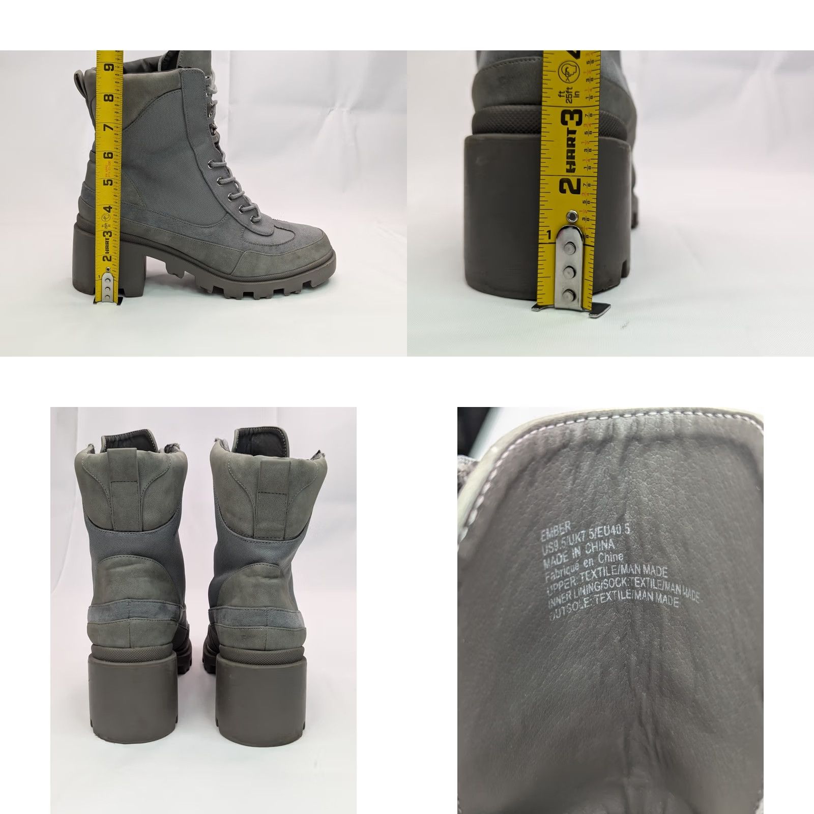 Vintage JustFab Ember Combat Boots Women 9.5 Gray Faux Suede Lace Mid Heel EUC Boots Size US 10 / IT 40 - 8 Thumbnail