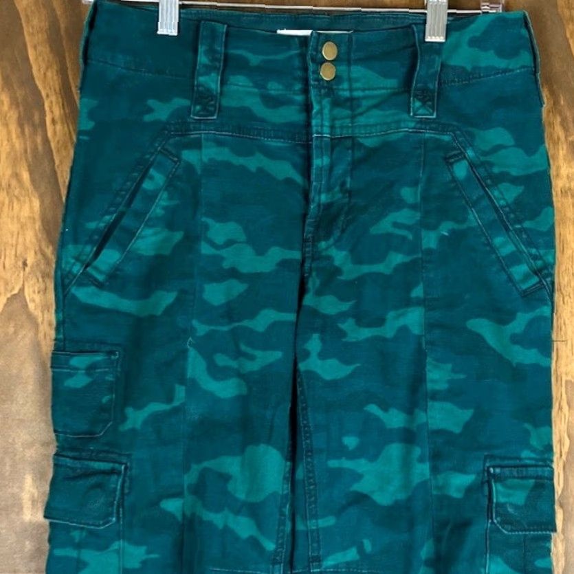 Anthropologie Anthropologie Womens Pants Teal Camouflage High Rise Cargo Stretch 26 Size 28" / US 6 / IT 42 - 2 Thumbnail