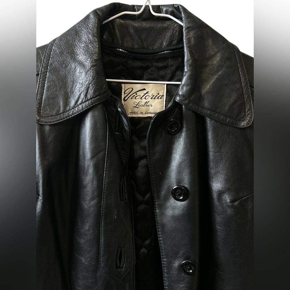 Victorinox Stylish Black Leather Trench Coat by Victoria Size S / US 4 / IT 40 - 2 Thumbnail