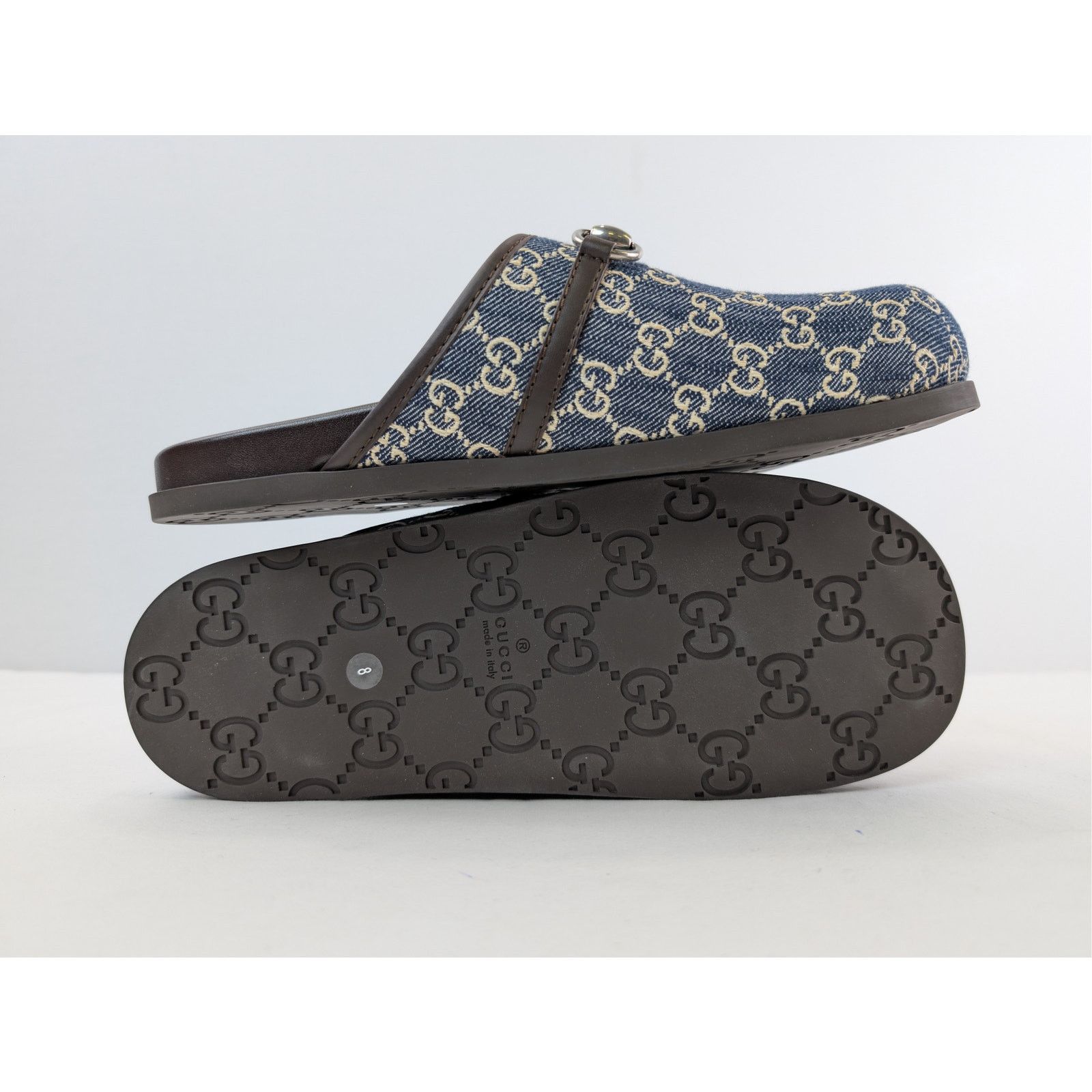 Gucci o1rshd1 Horsebit Mule Slide Sandals in Beige Blue/ Navy Blue Size US 8.5 / EU 41-42 - 13 Thumbnail
