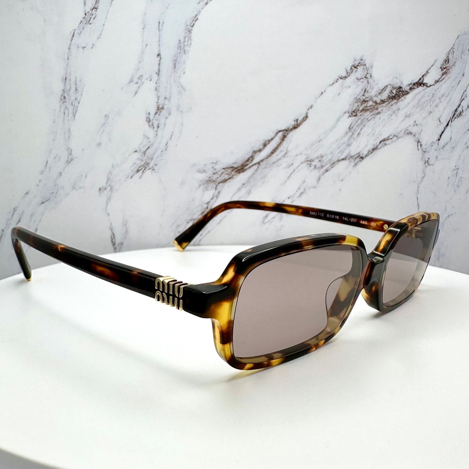 Miu Miu New MIU MIU Sunglasses Brown Tortoise Rectangular Gold Logo Size ONE SIZE - 11 Thumbnail