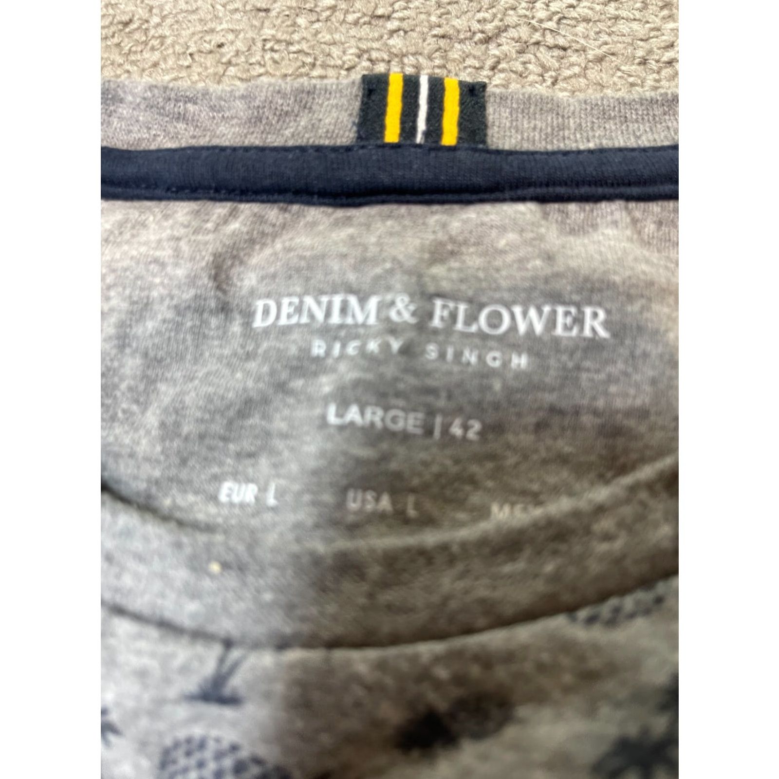 Denime Denim & Flower Shirt Mens Large L Gray Short Sleeve Button-Up Slimming Cotton Size US L / EU 52-54 / 3 - 4 Thumbnail