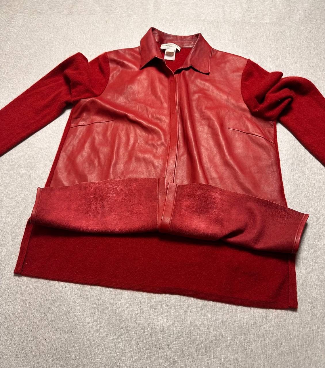 Brunello Cucinelli Brunello Cucinelli Red Leather & Cashmere Overshirt Vintage Size M / US 6-8 / IT 42-44 - 18 Thumbnail