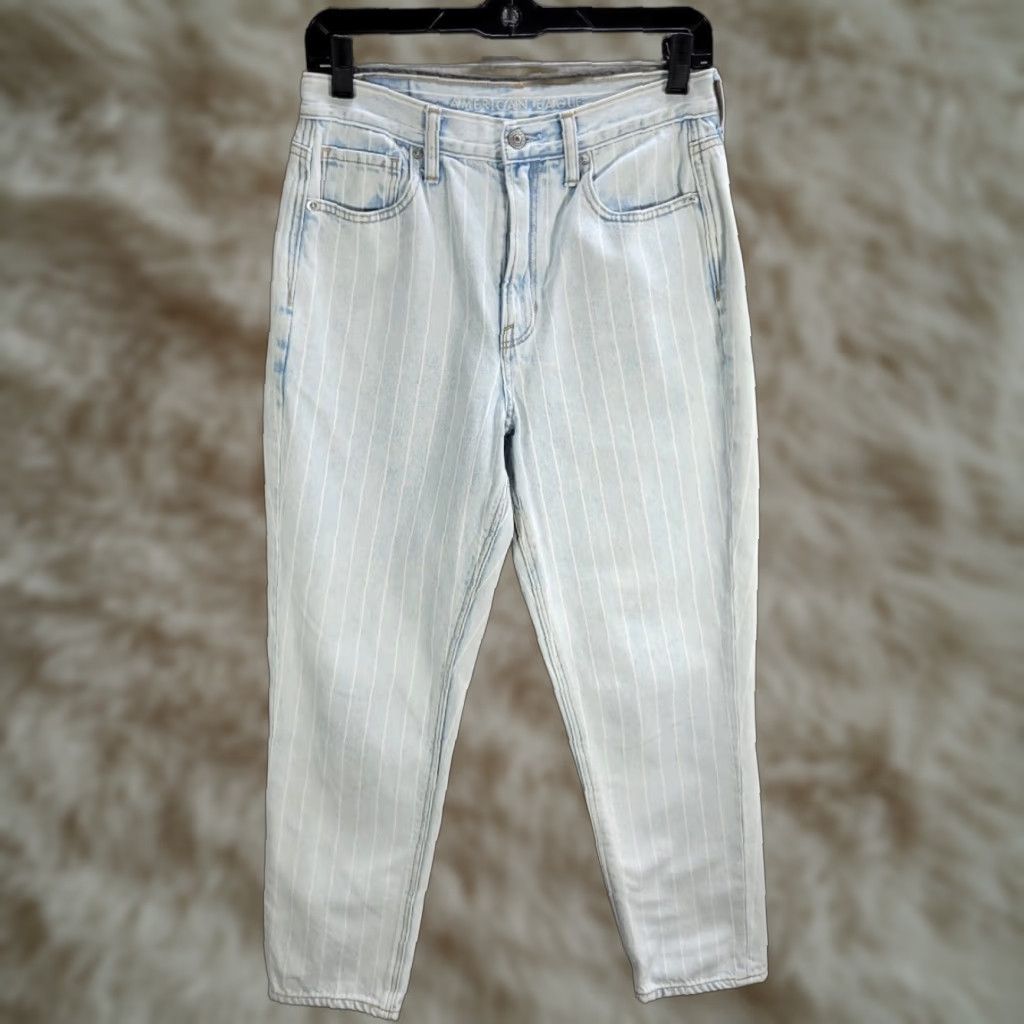 Vintage Women American Eagle Light Blue Striped Jeans Ankle High Rise Cotton Sz 6 Short Size 28" / US 6 / IT 42 - 1 Thumbnail