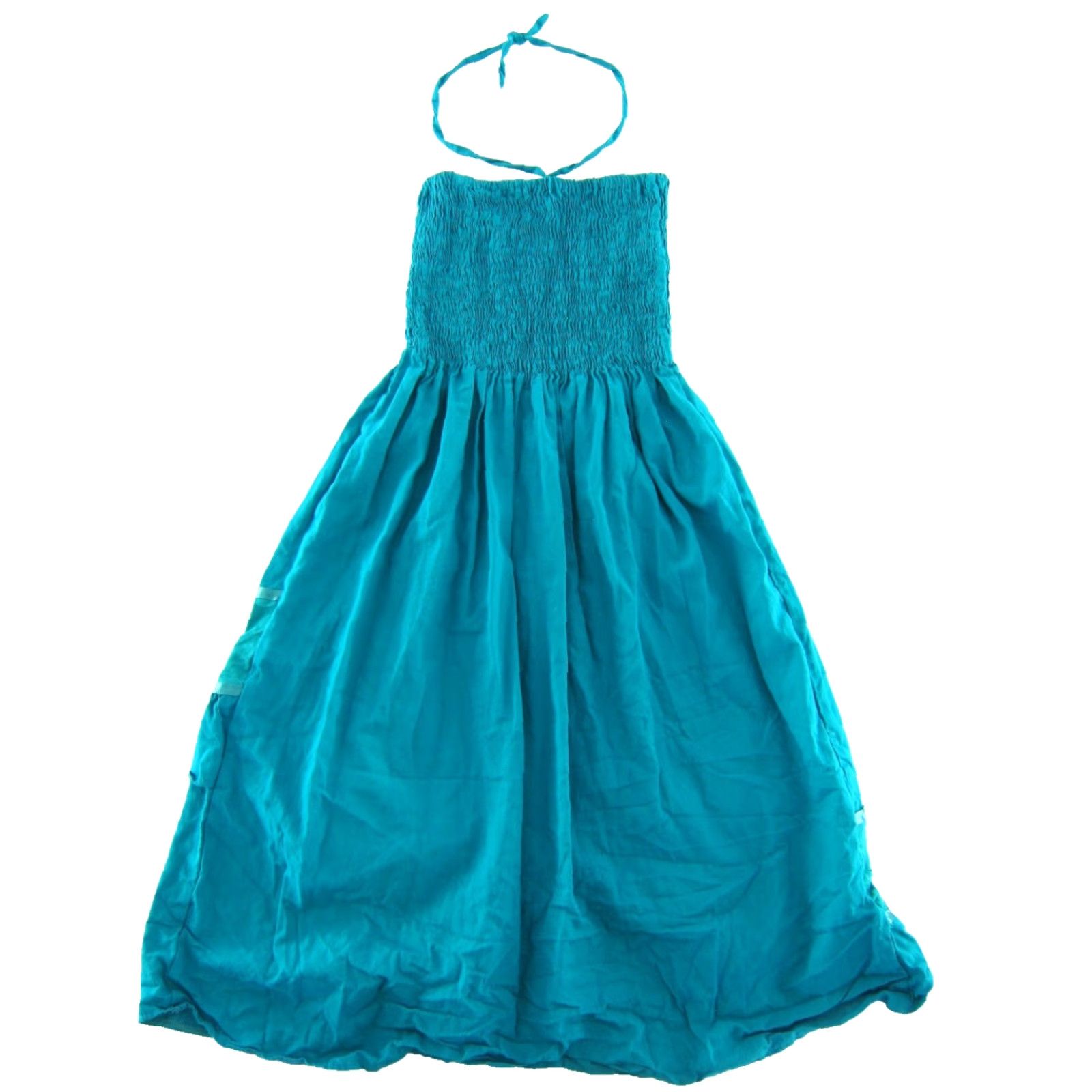 Vintage VTG Cotton Embroidered Floral Teal Blue Pink Midi Halter Tank Sun Dress XS-S - Women - Dress Size XS / US 0-2 / IT 36-38 - 3 Thumbnail