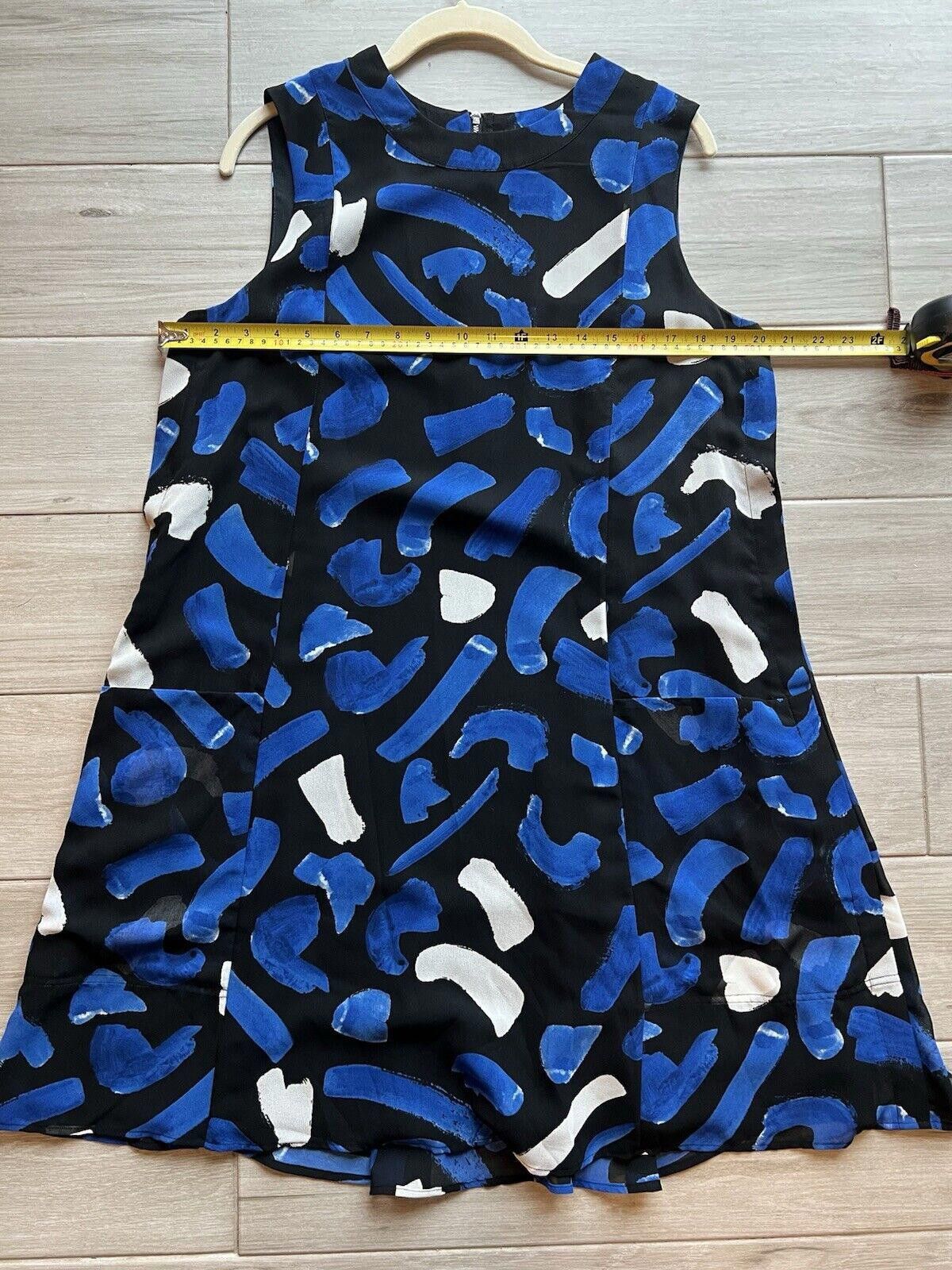 Designer GREY JASON WU Blue Black White Abstract Chiffon Dress Size L / US 10 / IT 46 - 5 Thumbnail