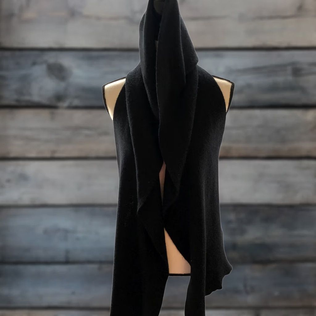 Vintage Morgan Taylor Hooded Wool Blend Scarf Womens Black Knit Rectangle Winter Scarf Neck Warmer Size ONE SIZE - 1 Thumbnail