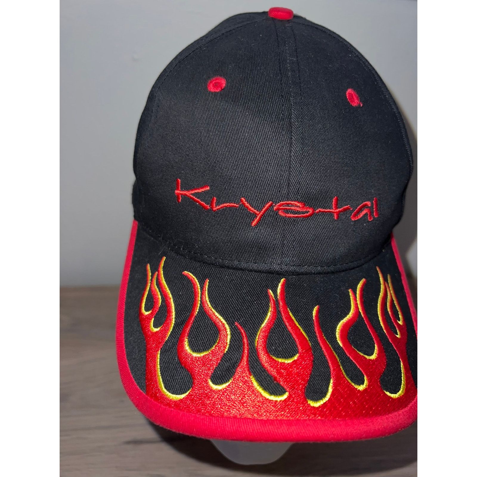 Vintage Krystal Hat Flaming Black Red Headwear Cap OS Size ONE SIZE - 3 Thumbnail
