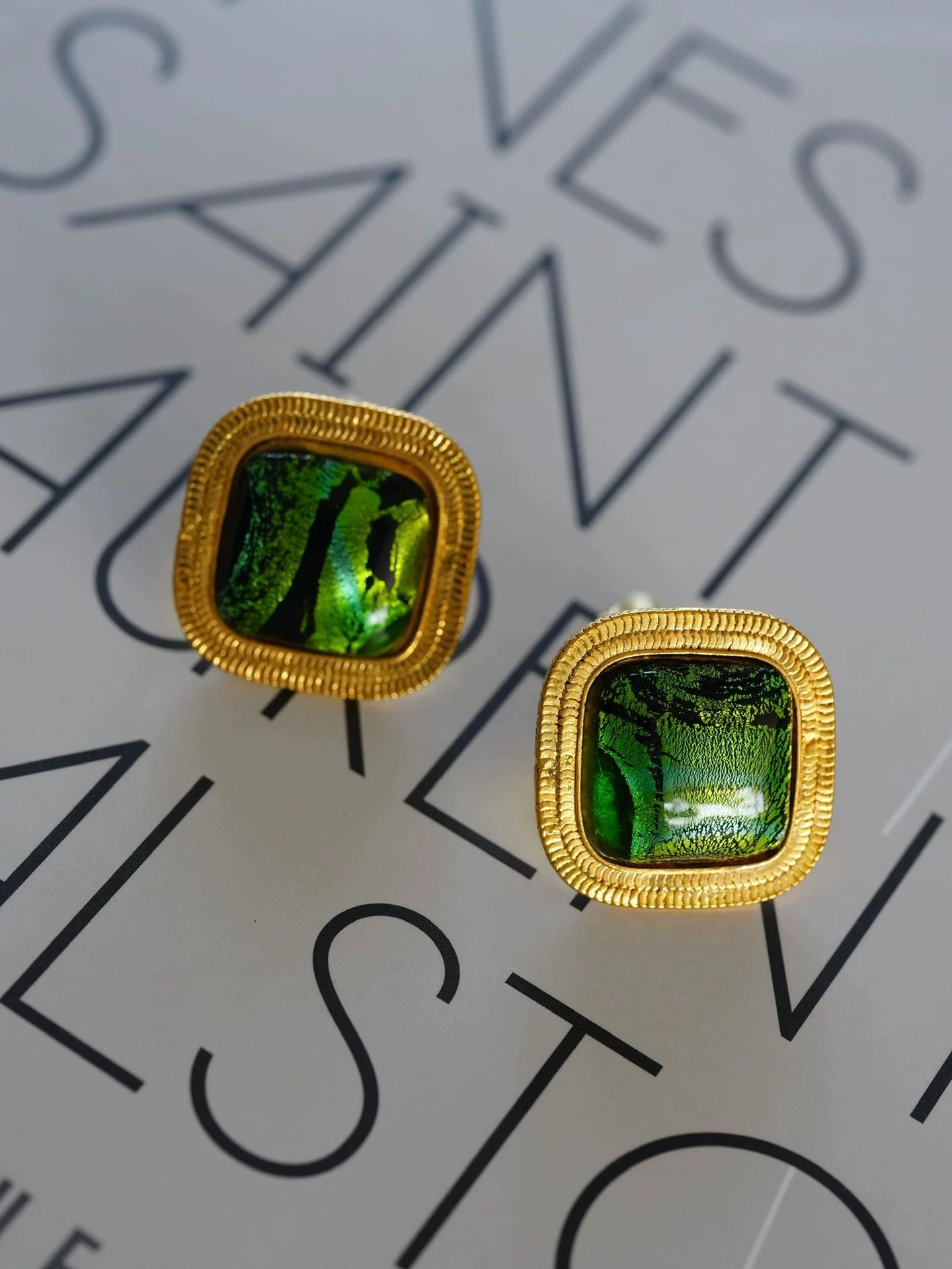 Yves Saint Laurent YSL Rive Gauche Vtg Redeemer Green Glass Earclips Size ONE SIZE - 2 Thumbnail