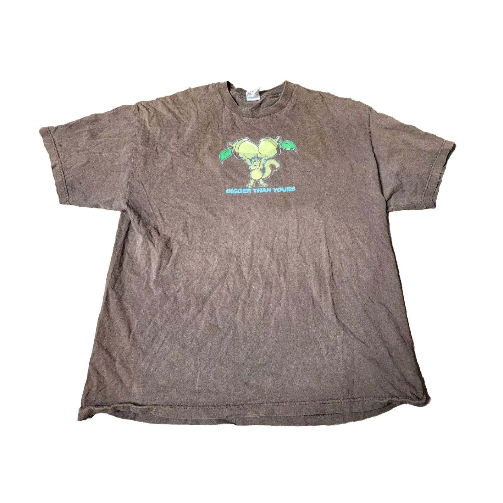 Vintage Vintage Y2K Mens 2XL T-Shirt Brown "Bigger Than Yours Squirrel Nuts" Graphic Distressed Size US XXL / EU 58 / 5 - 2 Thumbnail