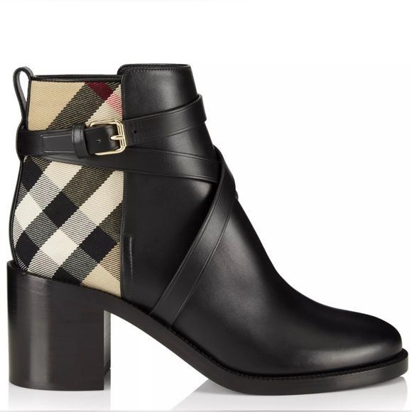 BURBERRY Pryle House Check Leather Ankle Boots