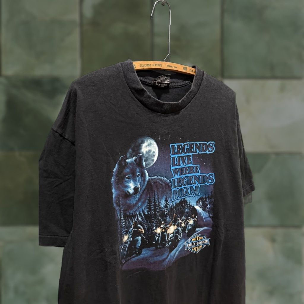 Harley Davidson VINTAGE Harley-Davidson T-Shirt XL Black 90s Wolf Legends Motorcycles Mens Shirt Size US XL / EU 56 / 4 - 1 Thumbnail