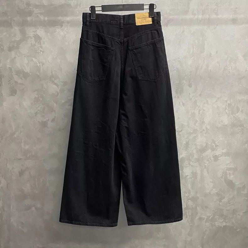 Balenciaga Balenciaga size S Black Leather Brand Wide Leg Jeans Size US 26 / EU 42 - 2 Thumbnail