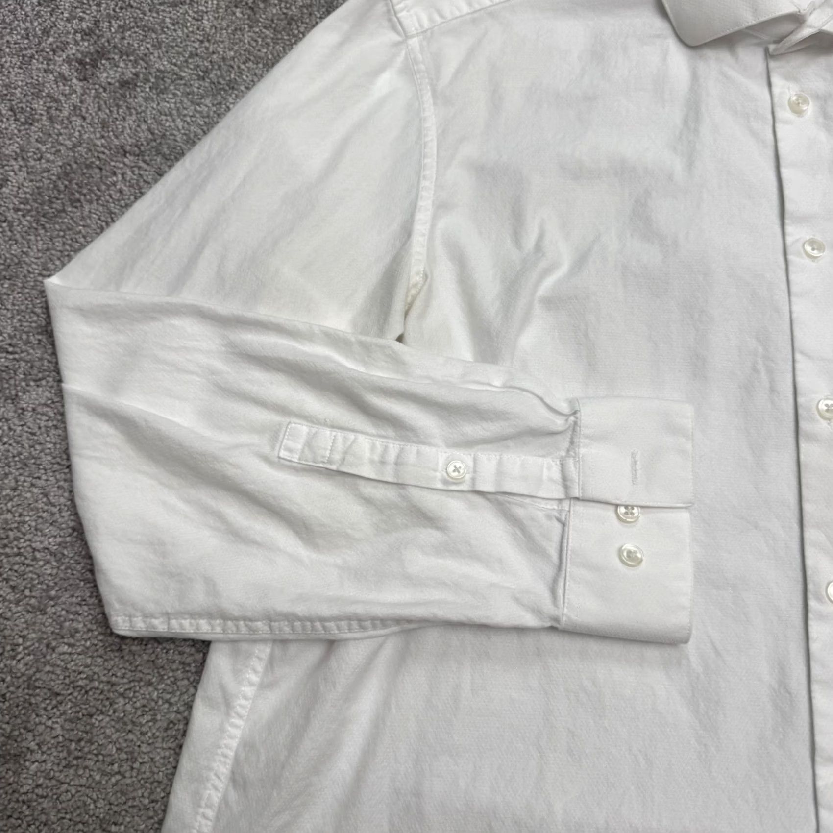 Calvin Klein Calvin Klein Slim Fit Dress Shirt Mens 17 34/35 White Textured 100% Cotton Work Shirt Mens Size 46R - 4 Thumbnail