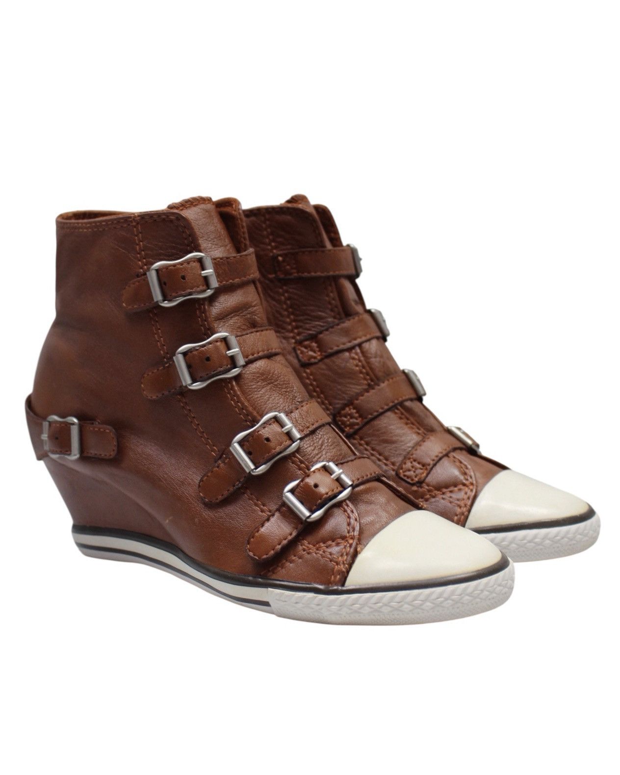 ASH 2000S ASH LIMITED BUCKLED LEATHER WEDGE SNEAKERS Size US 9 / IT 39 - 1 Thumbnail