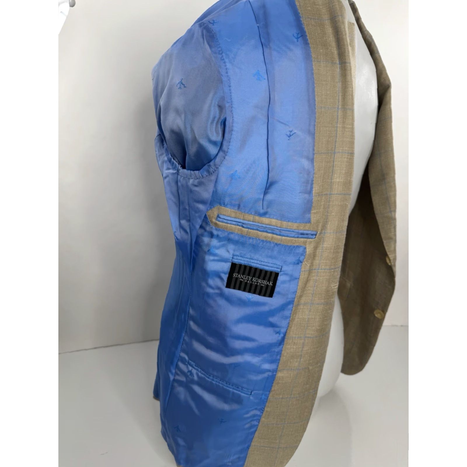 Isaia ISAIA Blazer Jacket Mens 40 Wool Plaid Jacket Blazer Windowpane 40 R EXCELLENT Blue Gold Wool Linen Silk Mix Vintage No Size 40R - 7 Thumbnail