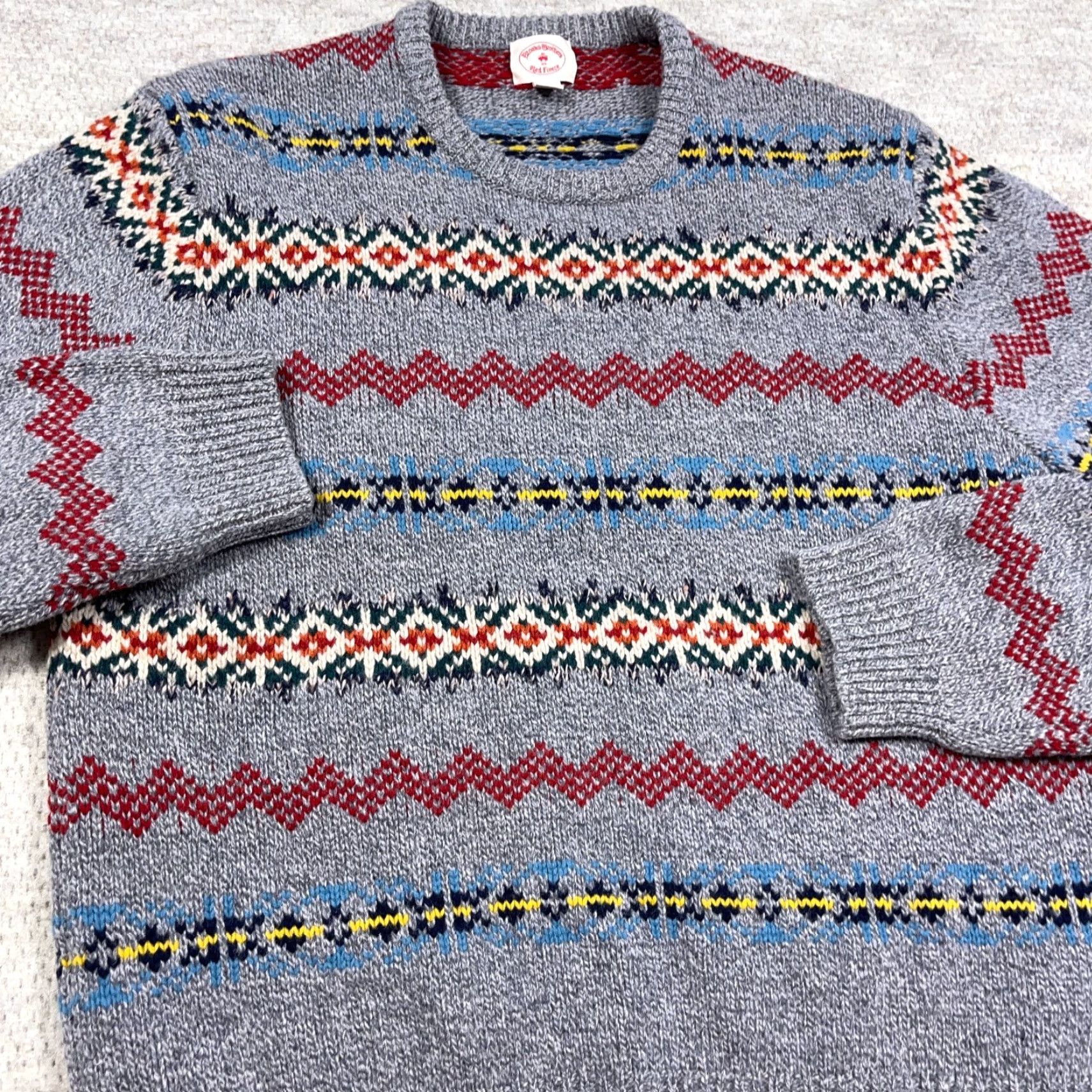 Brooks Brothers Brooks Brothers Sweater Men 2XL Gray Wool Blend Fair Isle Logo Pullover Cardigan Knit Crew Neck Casual Size US XXL / EU 58 / 5 - 3 Thumbnail