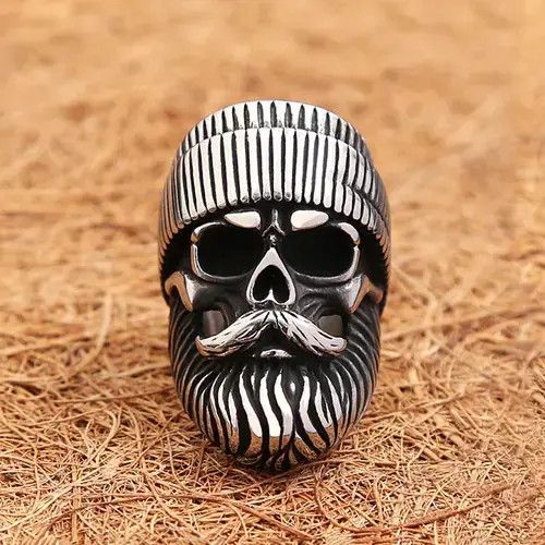 Ring Of Fire Big Beard Wear Hat Skull Ring Size ONE SIZE - 3 Thumbnail