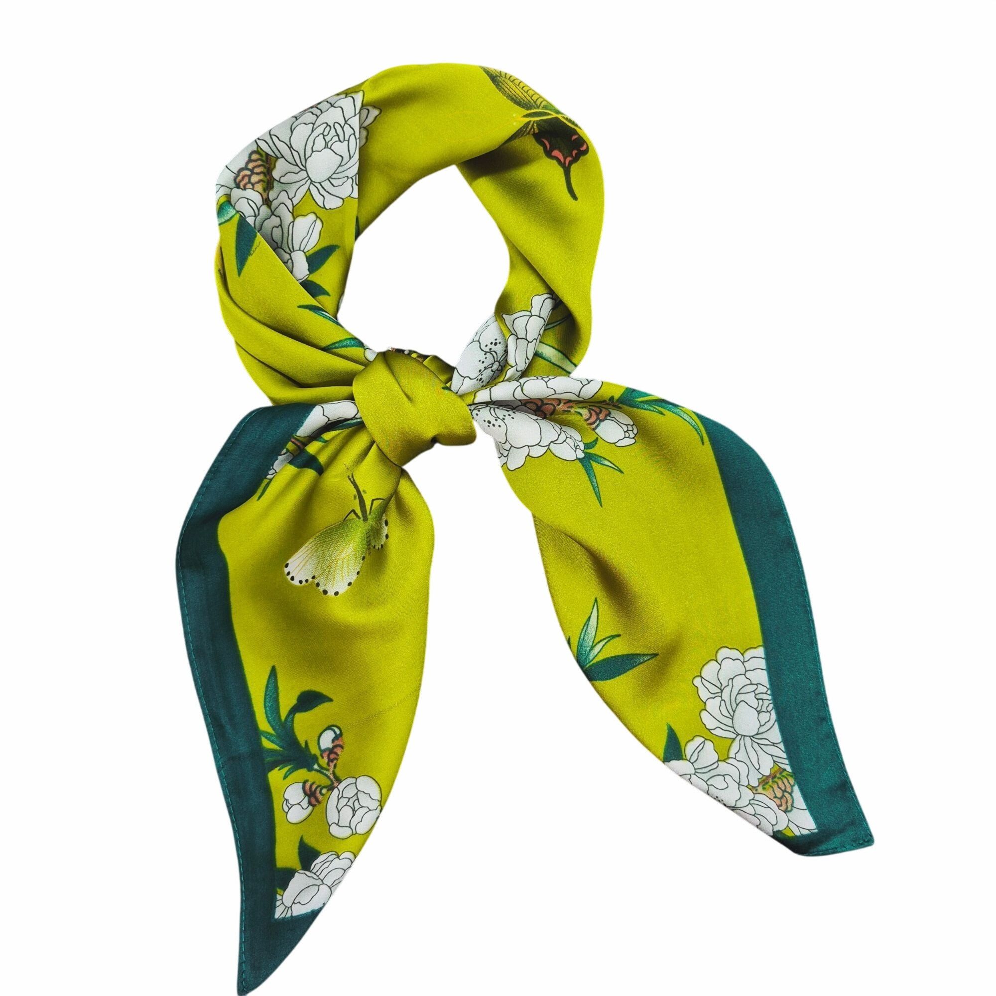 Other ✨Chic Silky Square Scarf Bright Green Butterfly White Floral Size ONE SIZE - 3 Thumbnail