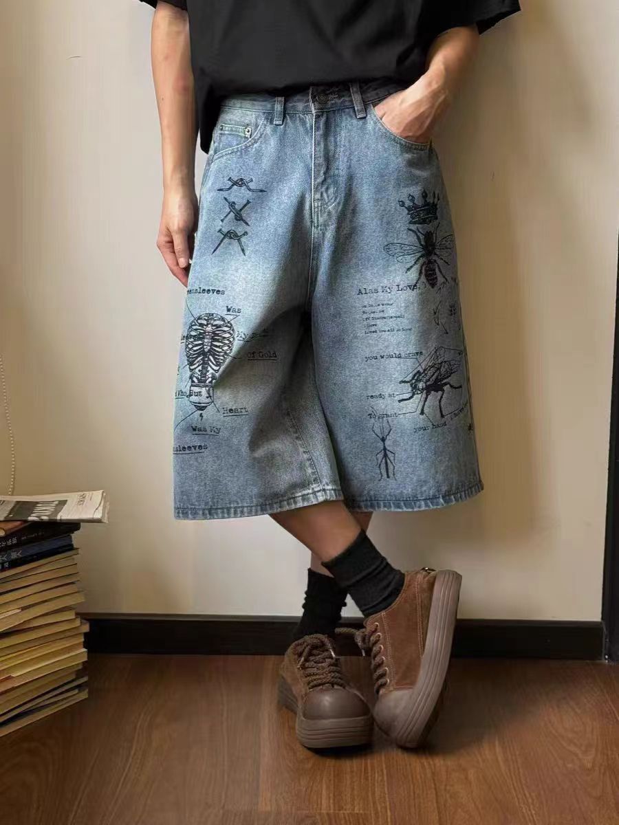 Japanese Brand × Vintage Street Graffiti Hip Hop Skater Loose Fit Denim Shorts Size US 34 / EU 50 - 5 Thumbnail